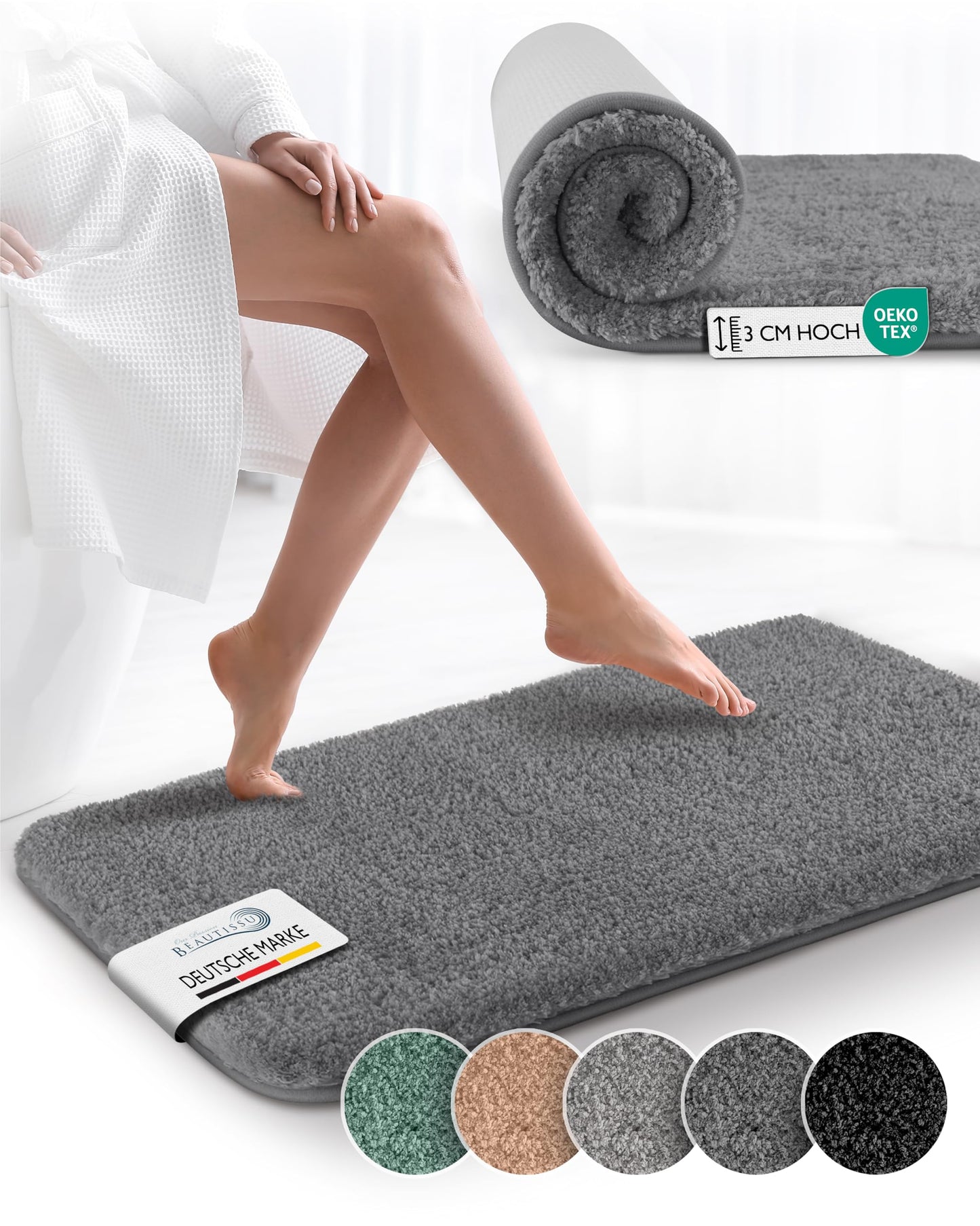 Rutschfeste Hochflor-Badematte, 60 x 100 cm Anthrazit