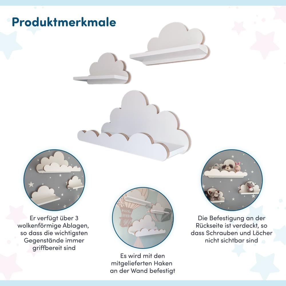 Wandregal-Set für Kinderzimmer (3-teilig), Minorka Elegance