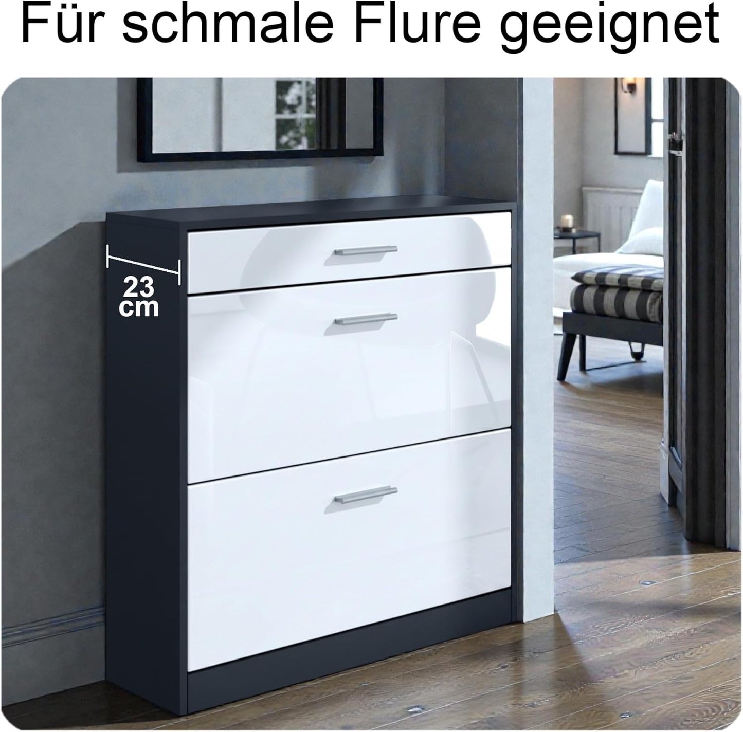Schuhschrank Roma, Schwarz Matt