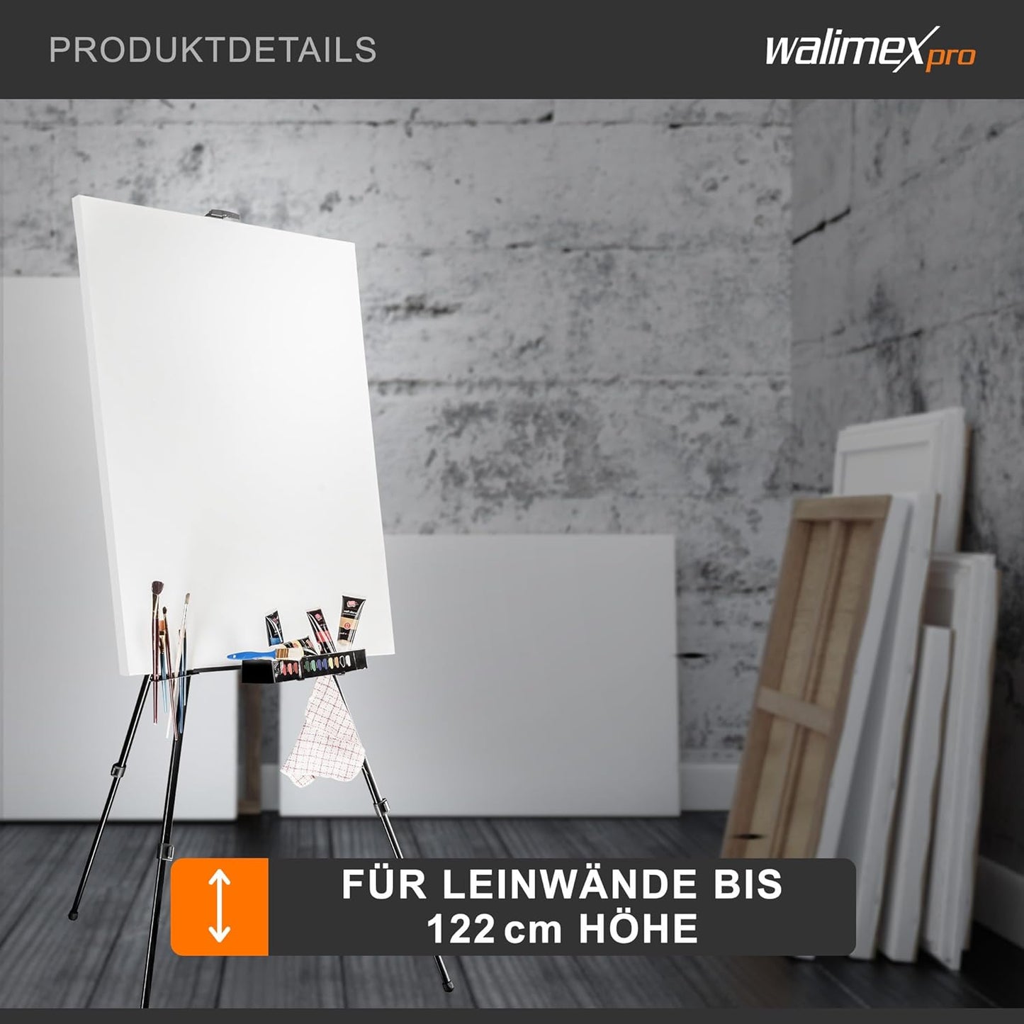 Leinwandstaffelei aus Aluminium (50-165 cm) inkl. Tasche, schwarz L (max 165 cm), Single