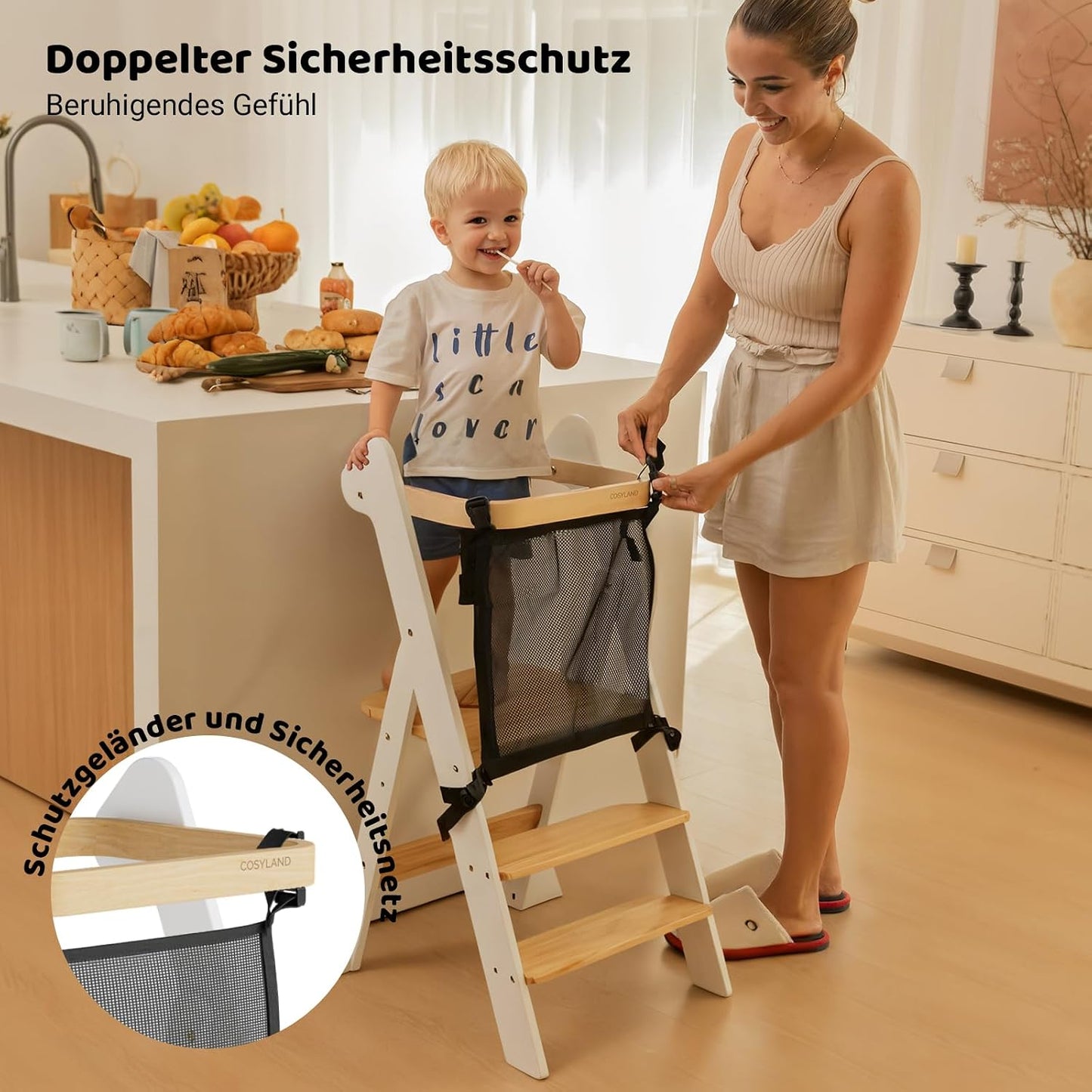 Faltbarer Lernturm mit doppelten Stützfüssen & Sicherheitsnetz, Weiss