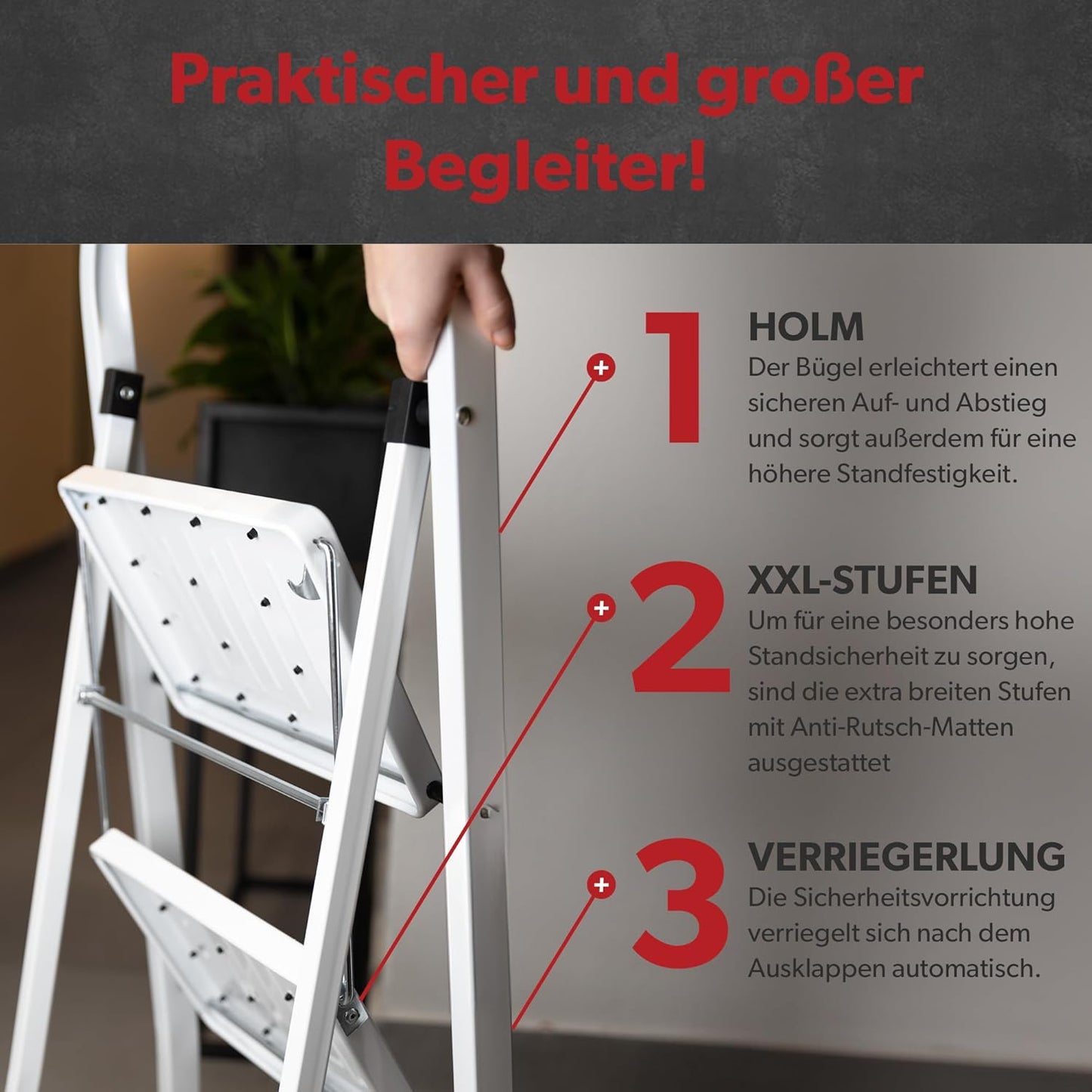 Klapptrittleiter mit 3 Stufen, 3-stufig Weiss