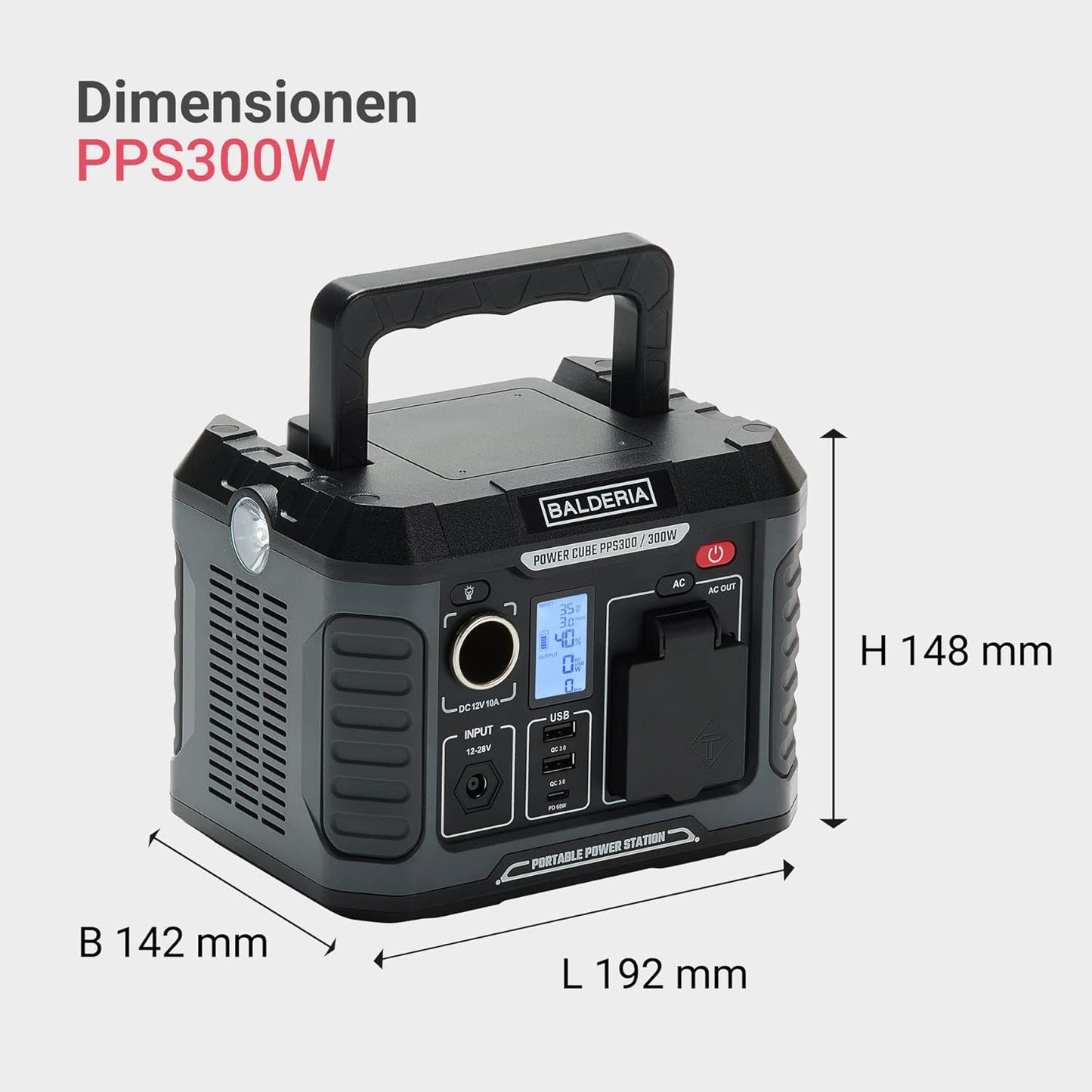 Tragbare Powerstation PS300-120, Powerstation 300W + Solarpanel 120W