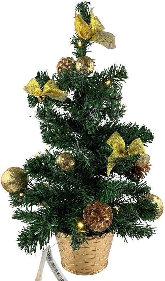 Geschmückter Weihnachtsbaum 50cm mit Lichterkette, Gold