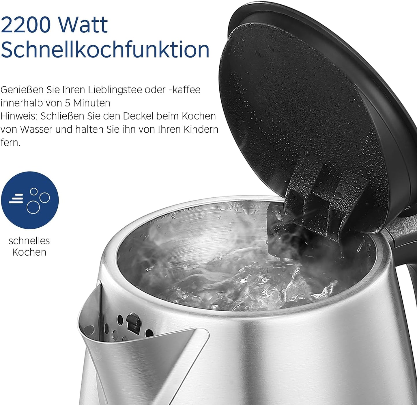 Wasserkocher mit Wasserstandsanzeige, Edelstahl 1.7 Liter