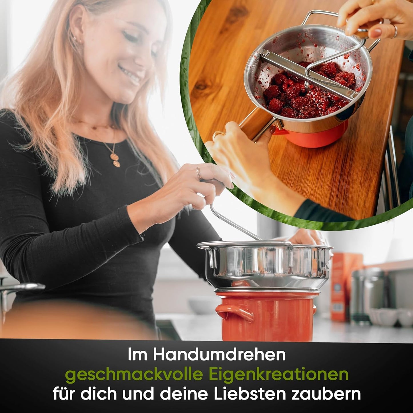 Passiermühle mit 5 Siebeinsätzen, Mit mehr Lochscheiben
