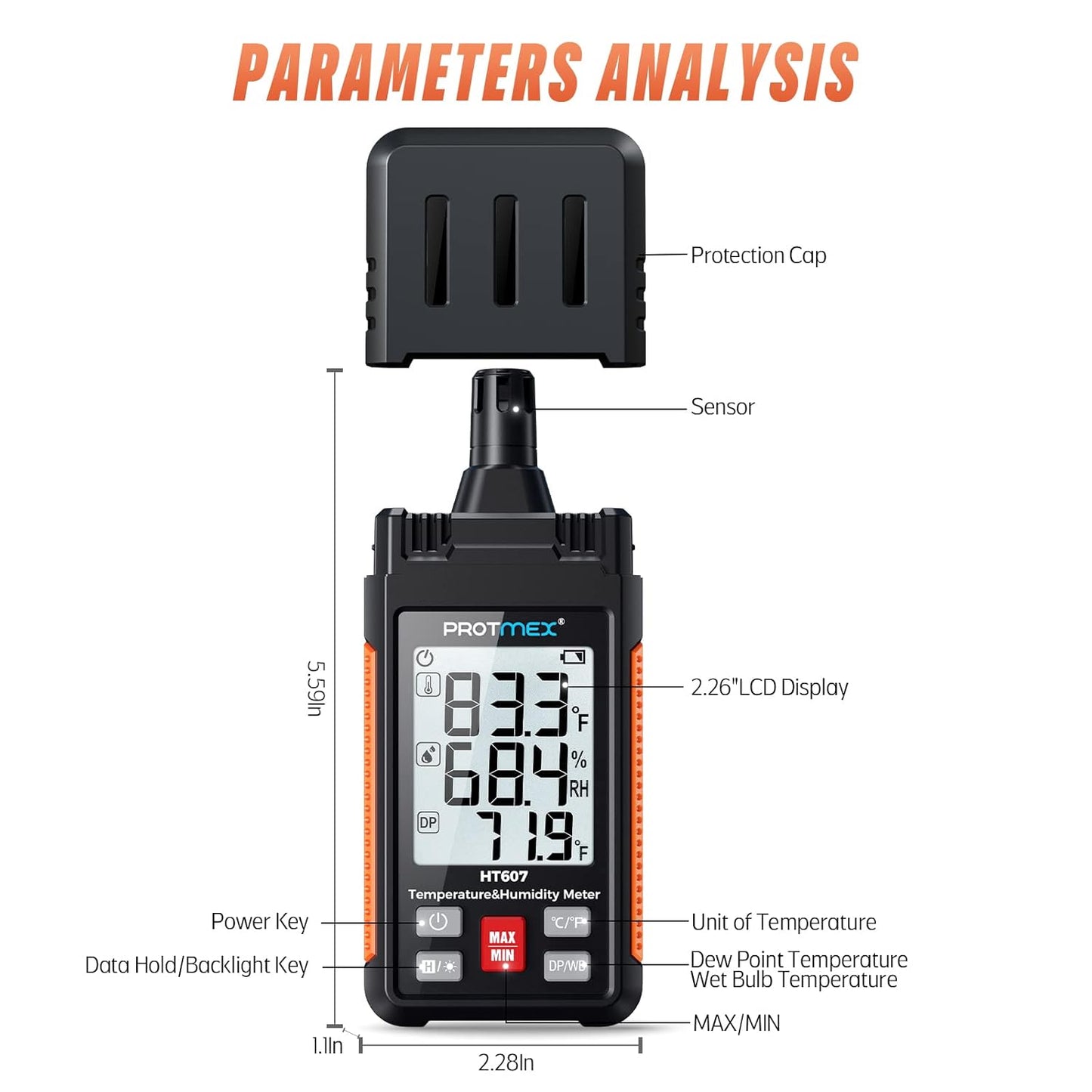 Temperatur-Feuchtigkeitsmessgerät mit LCD-Anzeige