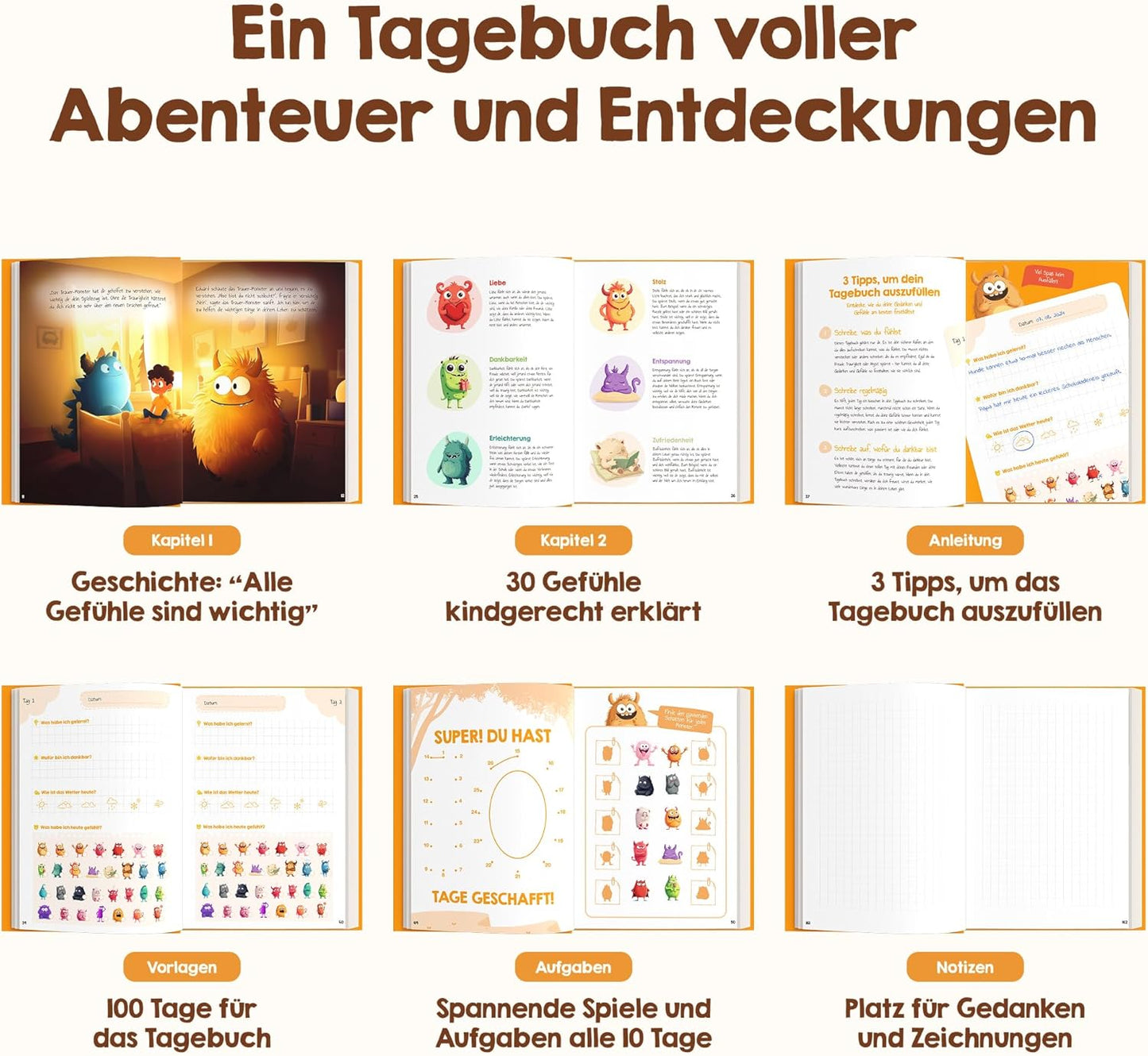 Gefühlstagebuch für Kinder mit Spielen, Orange