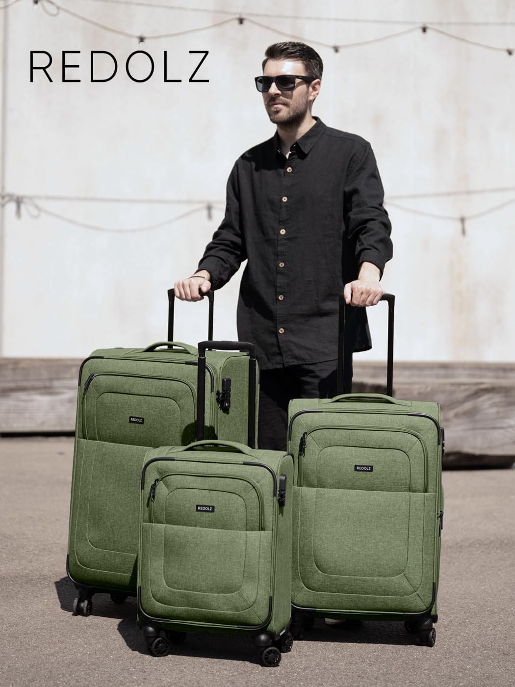 Essentials 12 THREE SET 4-Rollen Kofferset 3-tlg. mit Dehnfalte, Kofferset (3-teilig) erweiterbar Olive