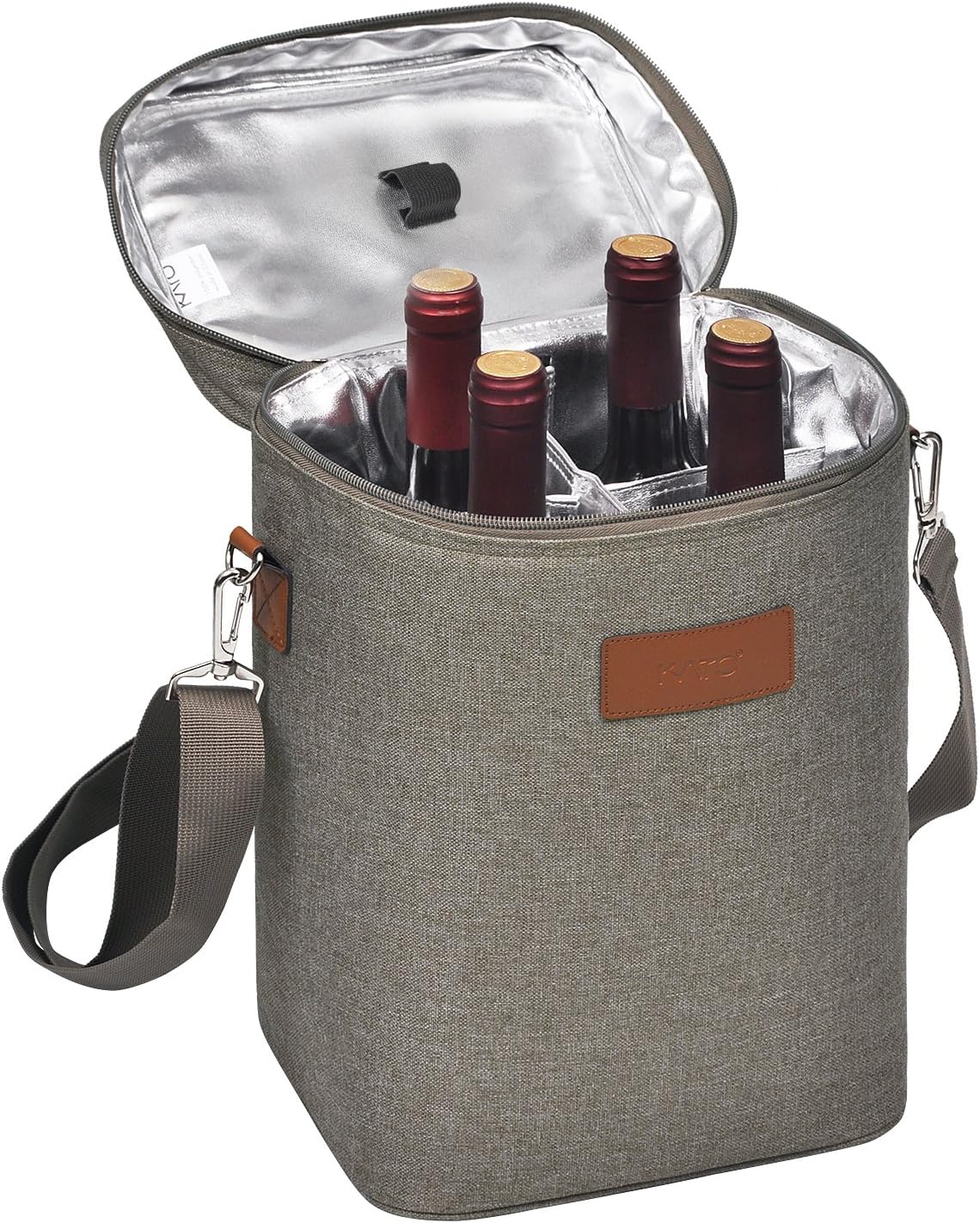 Isolierte Weinkühltasche für 4 Flaschen, Kühlschrank für 4 Flaschen - Grau