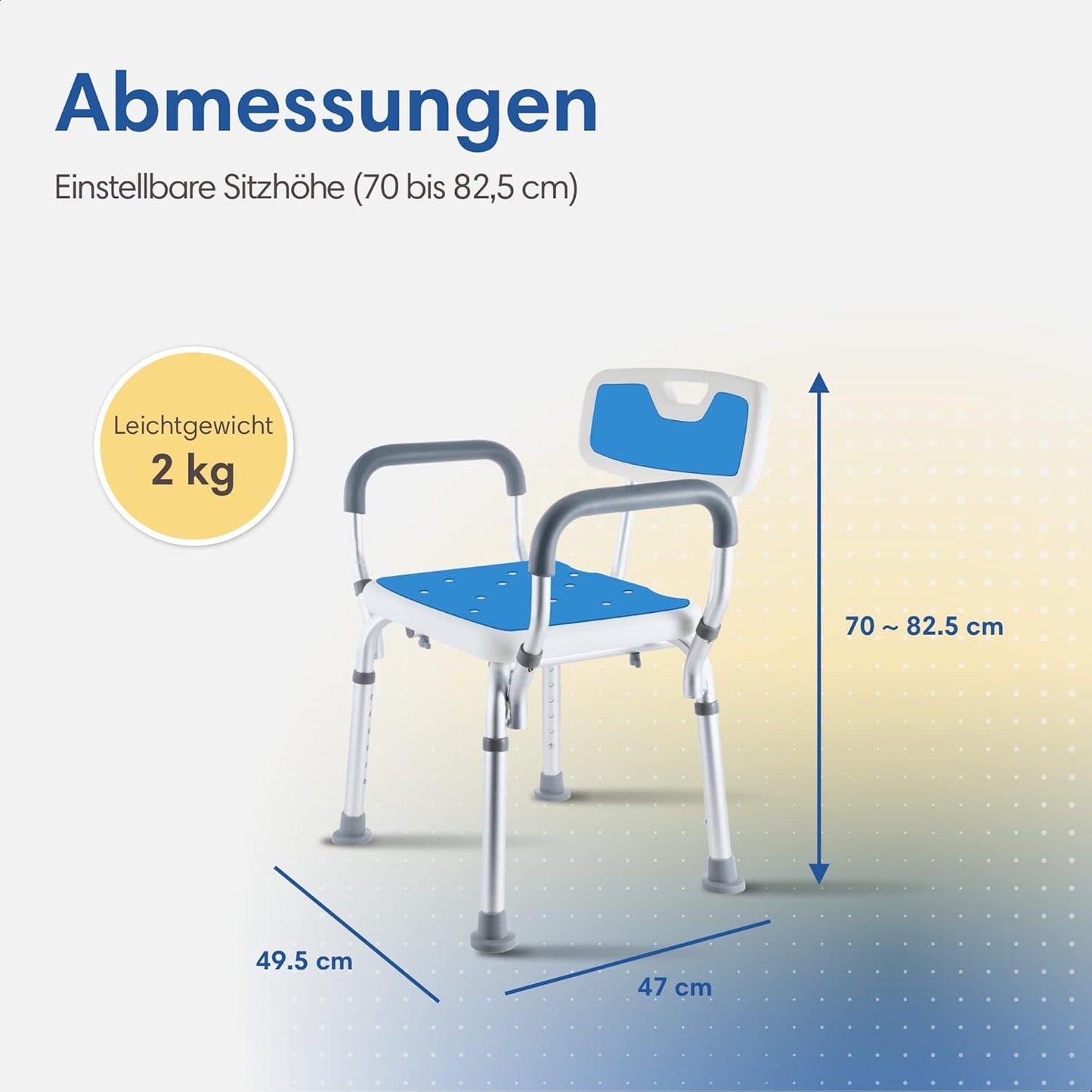 Duschstuhl mit abnehmbarer Rücken- und Armlehne