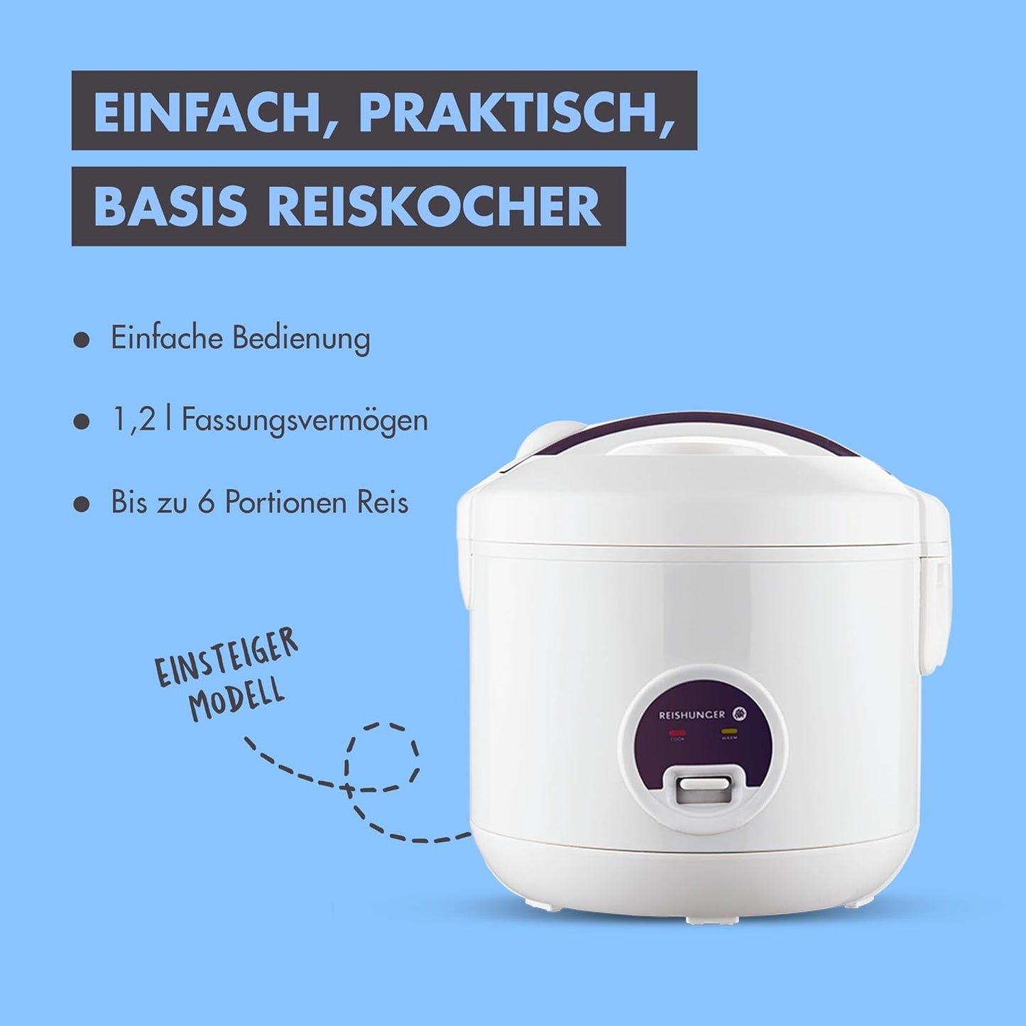 Reiskocher und Dampfgarer, Weiss, Starter Set 1,2L