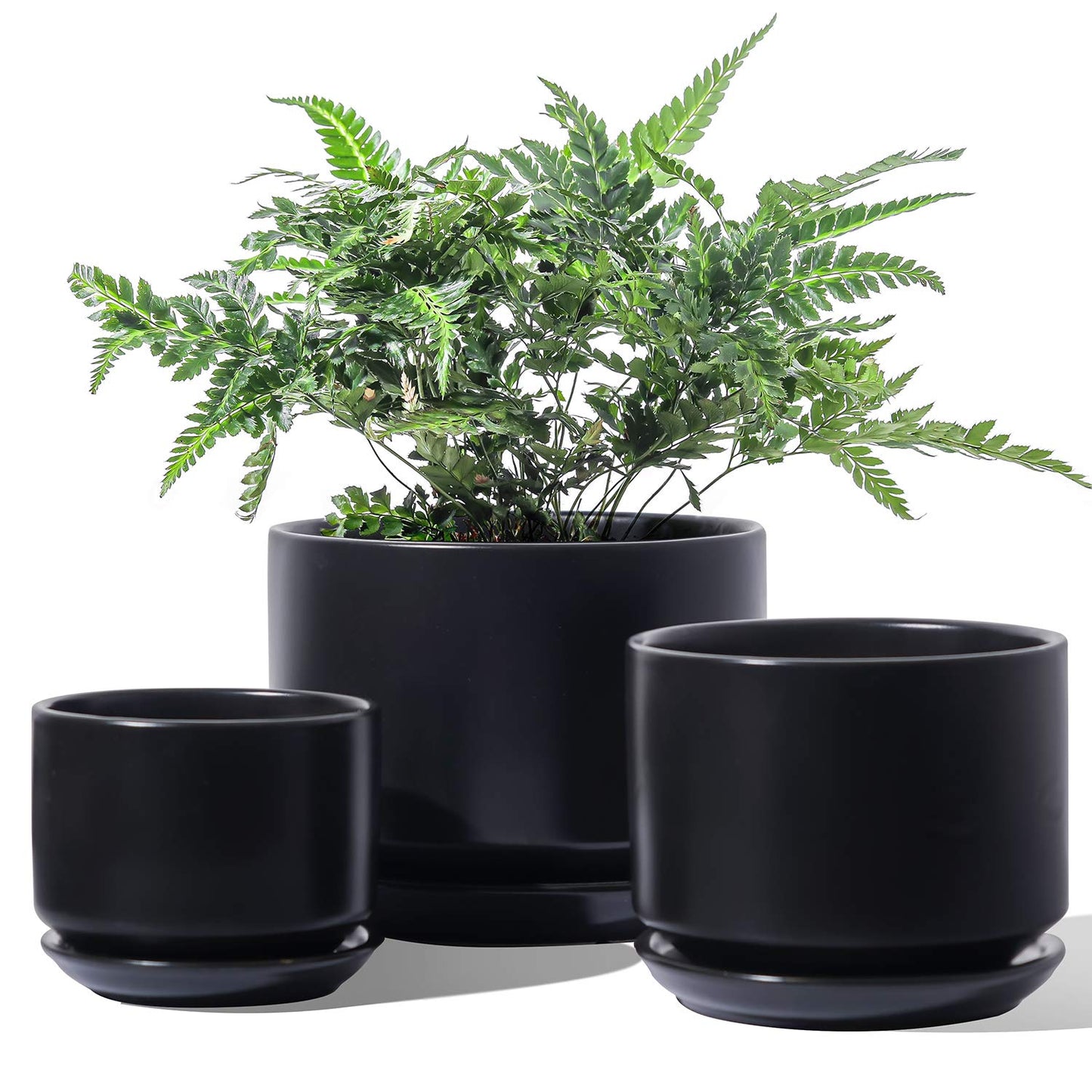 Keramik Blumentopf-Set mit Untersetzer, Schwarz
