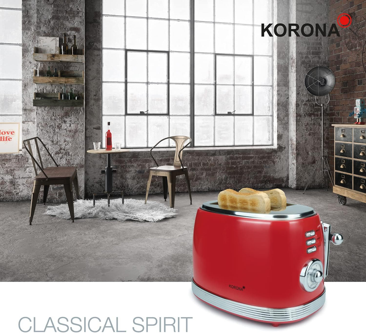 Retro Toaster mit Brötchenaufsatz für 2 Scheiben, Rot