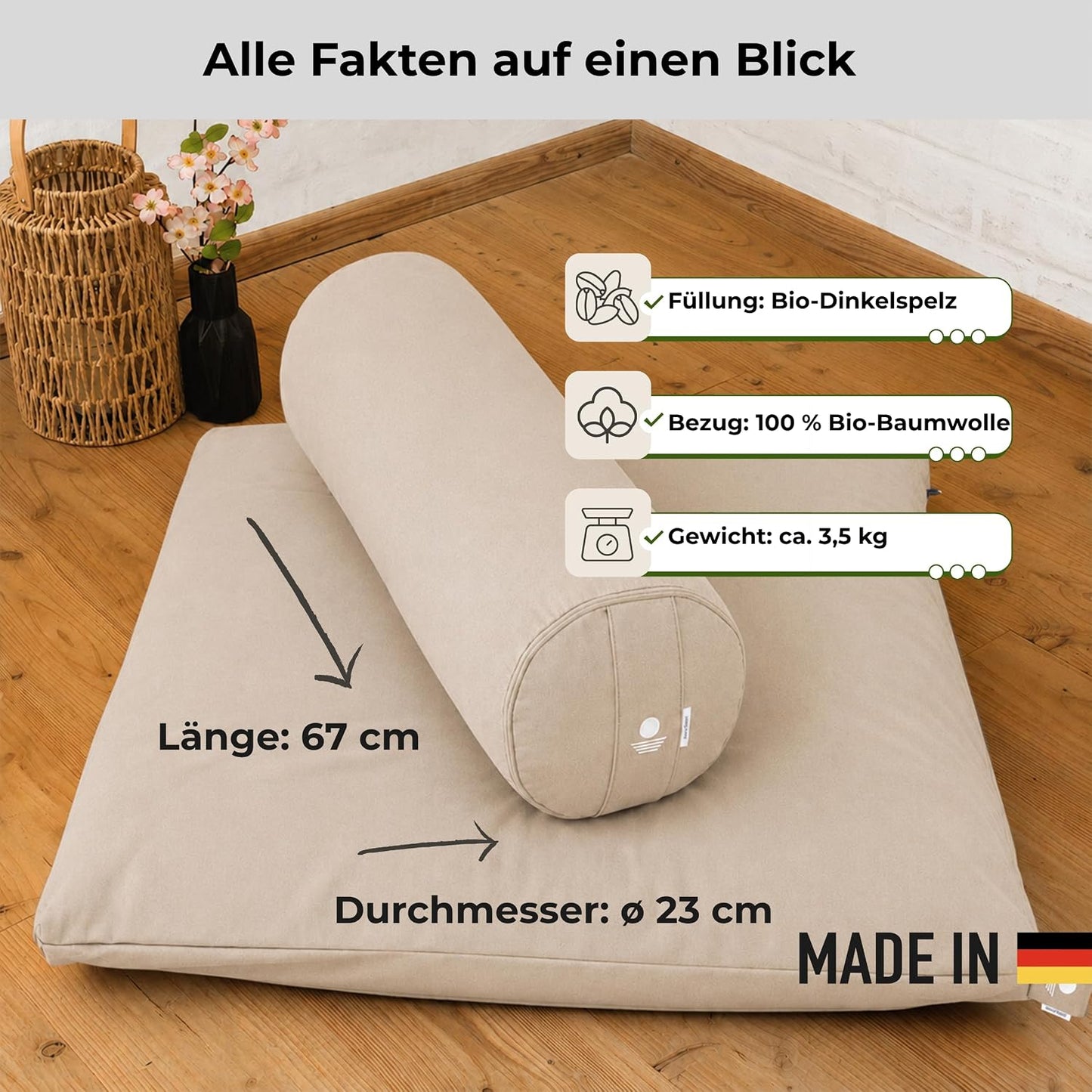 Yoga Bolster, Cashmere Beige Large