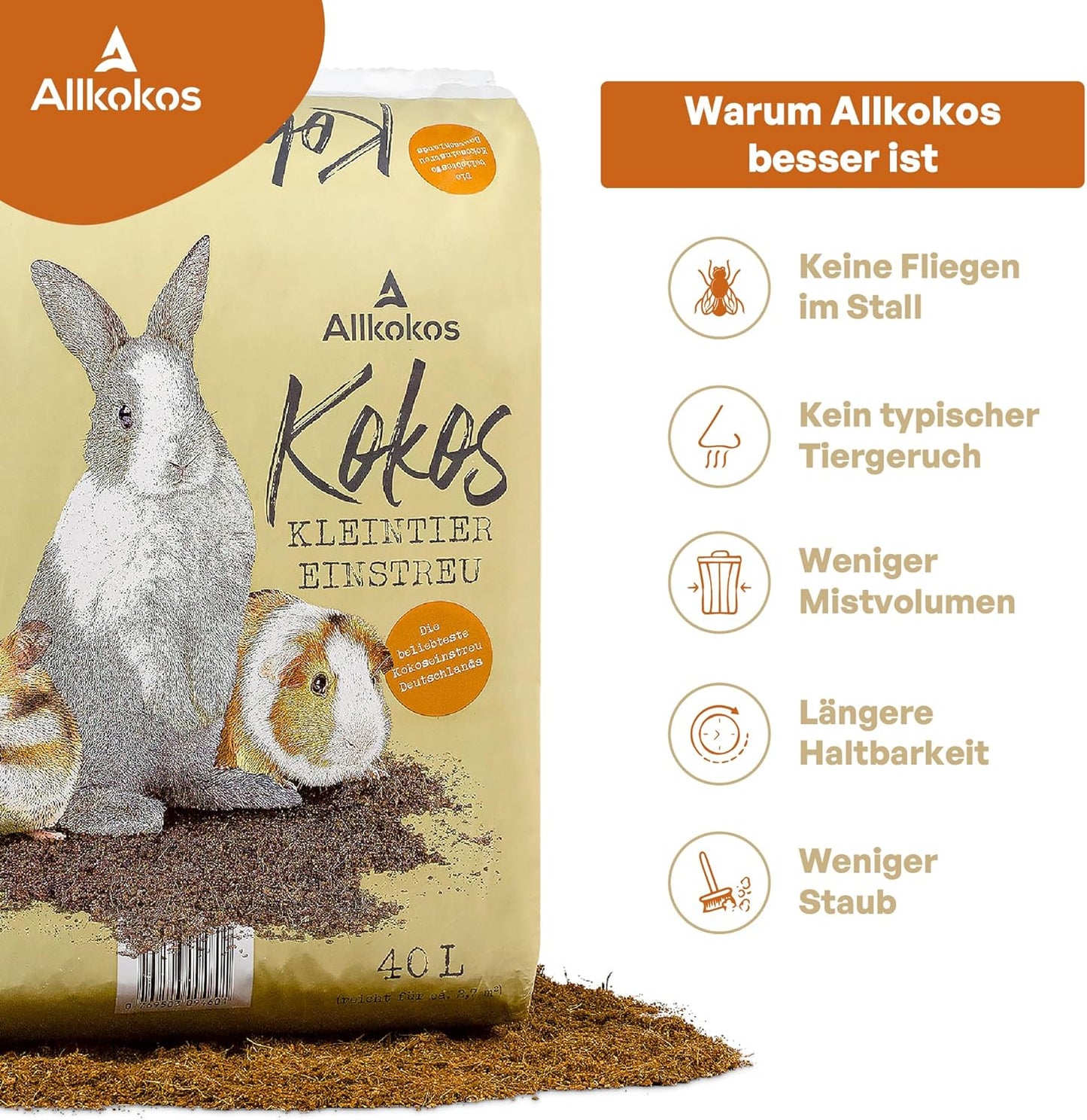 Einstreu für Kleintiere, 3 x 40 Liter Kokoseinstreu