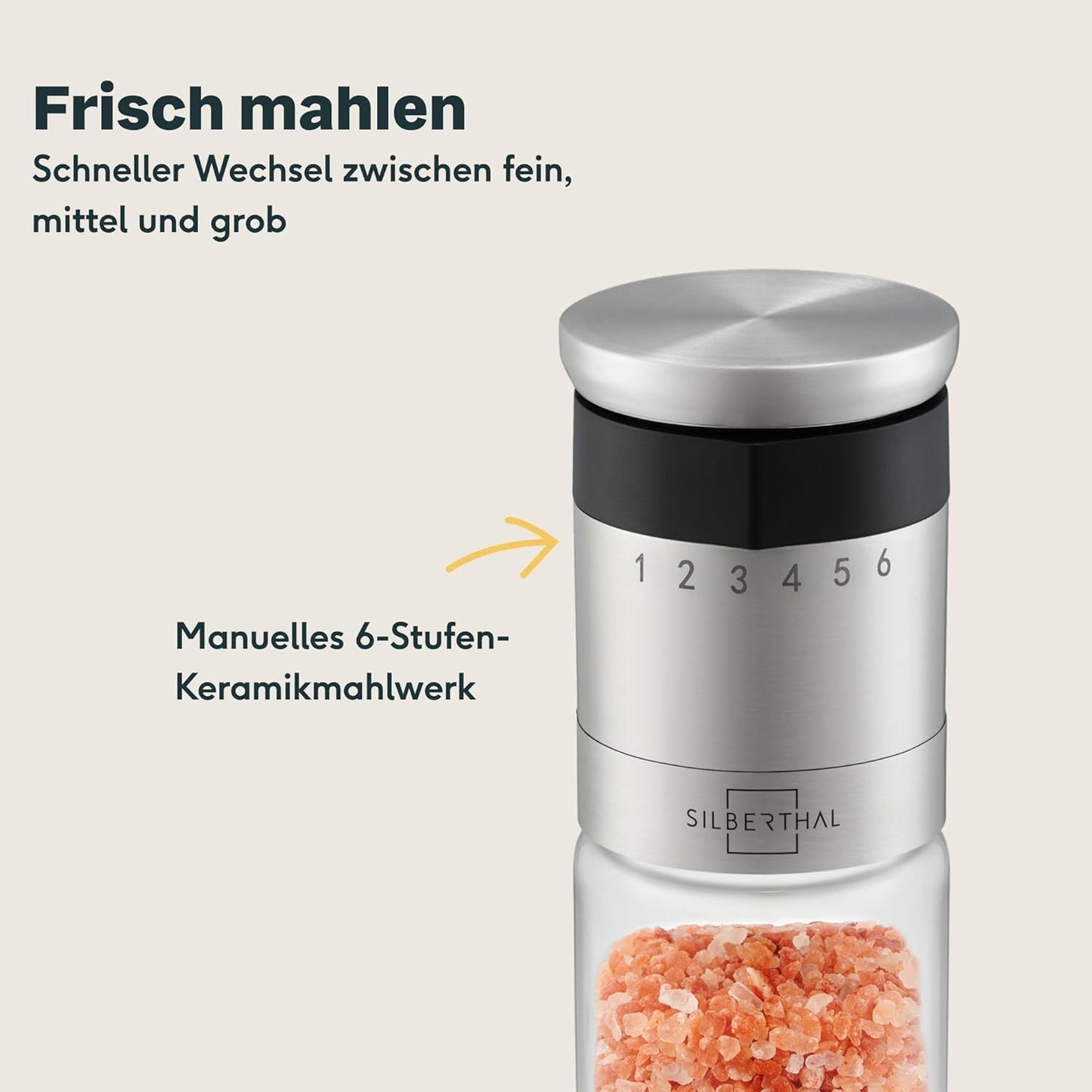 4er-Set Pfeffer- & Salzmühlen, 4er Set Mahlgrad aussen