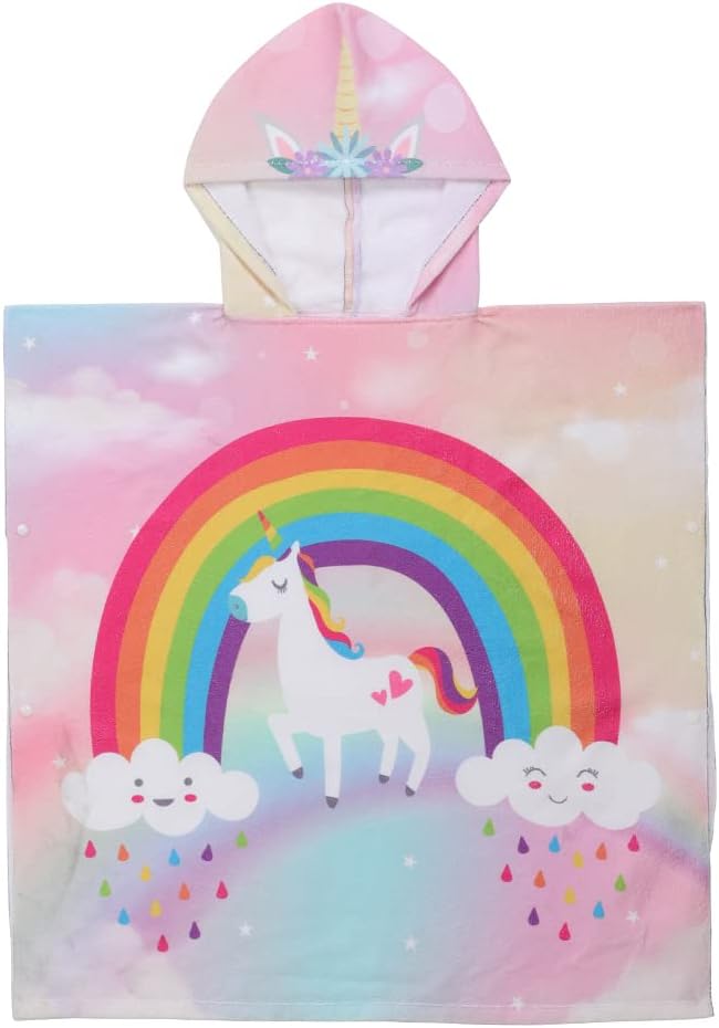 Badetuch-Poncho für Kinder mit Regenbogen-Einhorn-Motiv, Regenbogen Einheitsgröße