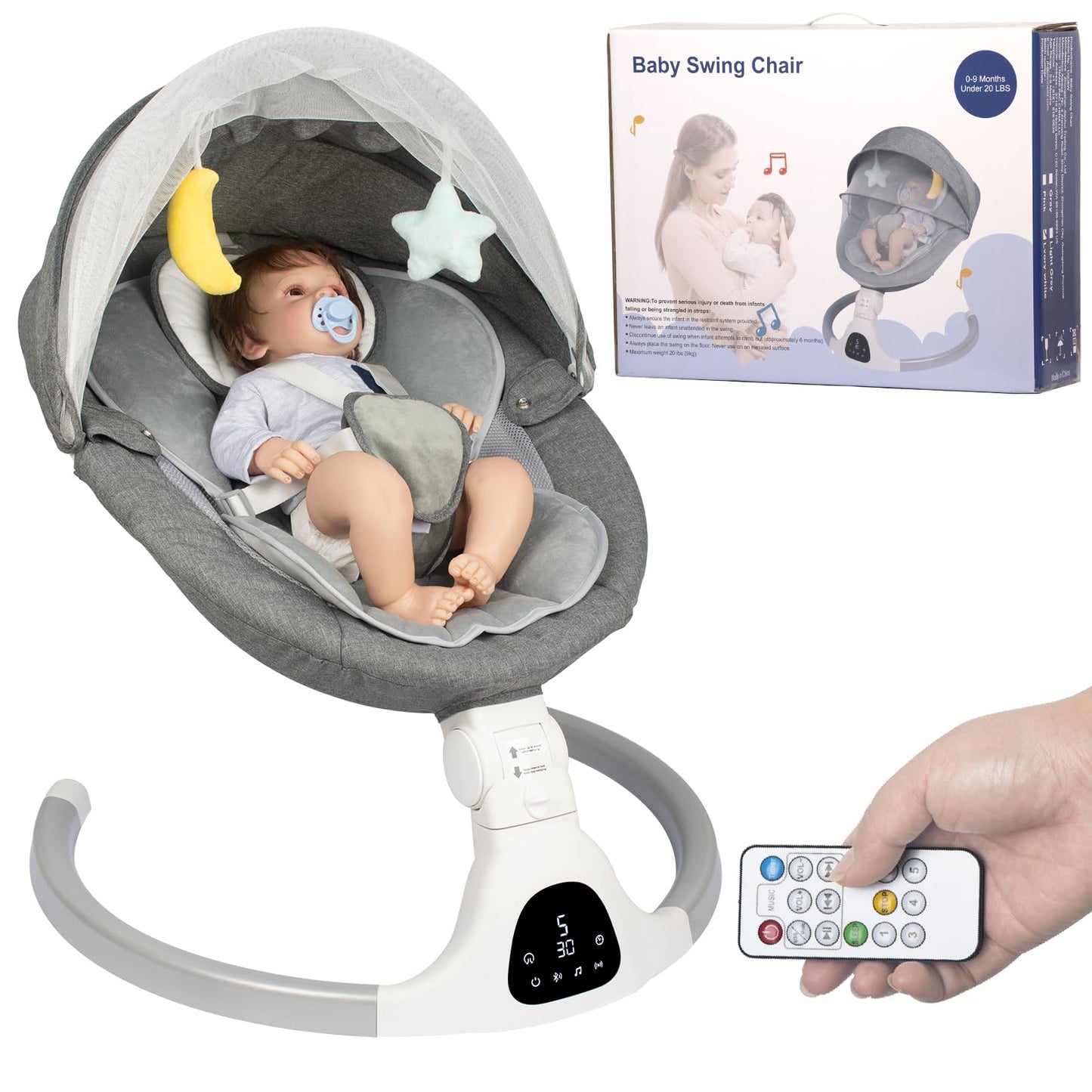 Elektrische Babywippe mit Fernbedienung & Timer, Grau