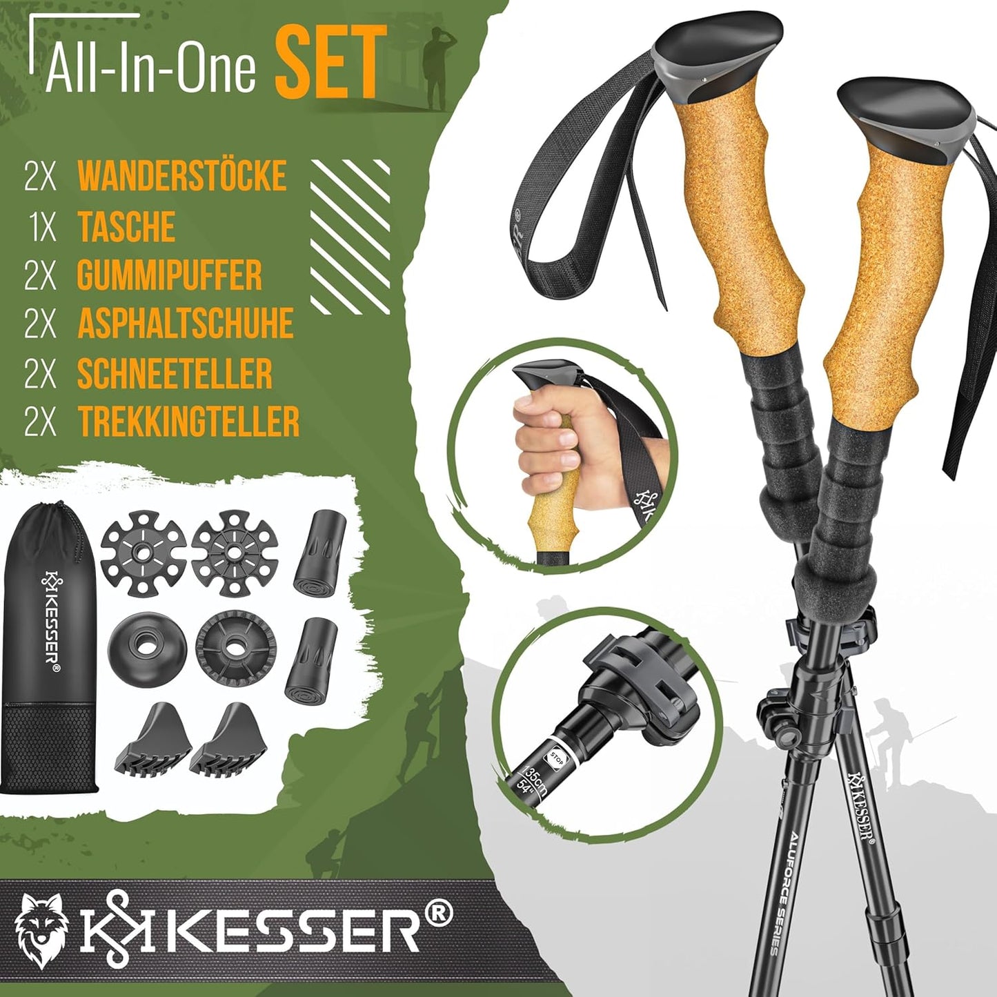 Faltbare und längenverstellbare Wanderstöcke, Faltbar - 115-135cm Schwarz