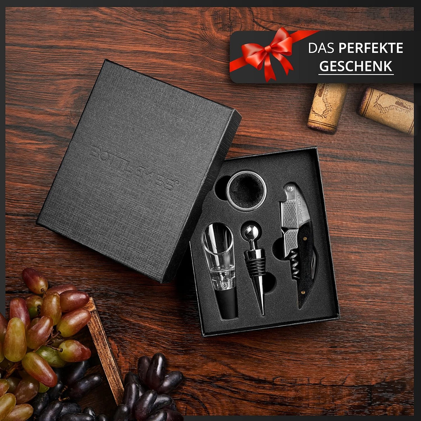 4-teiliges Korkenzieher-Set, Ebenholz