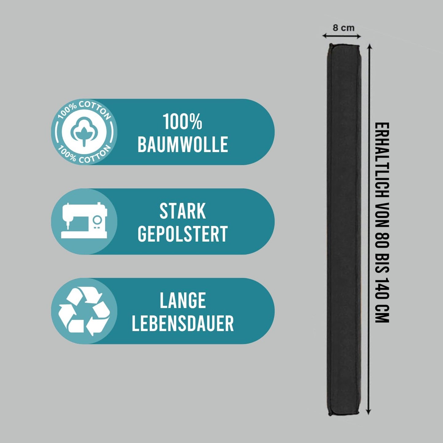 Magnetischer Tür-Zugluftstopper, 90 cm Schwarzes