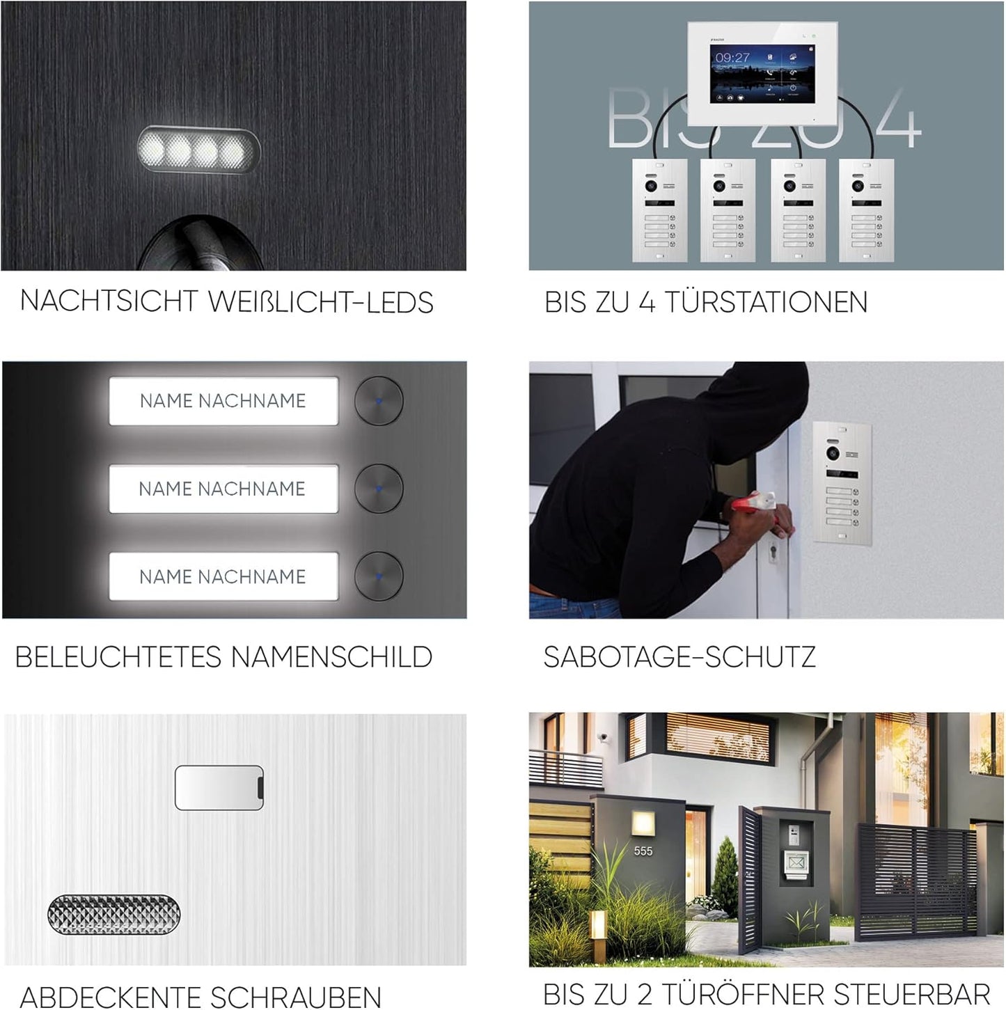 EVO-HD Video Türsprechanlage mit App-Steuerung für 4 Familienhaus, 4 Familienhaus, mit App A. Silber/Wiess
