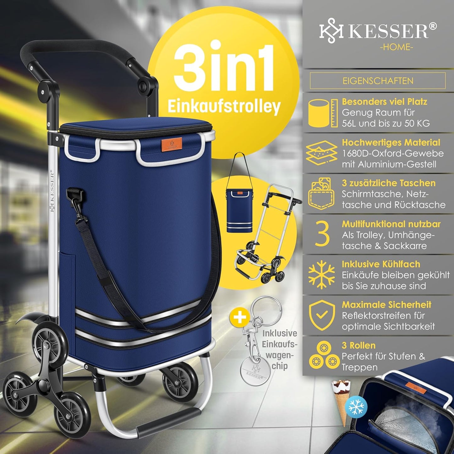 Einkaufstrolley mit Kühlfach, Navyblau