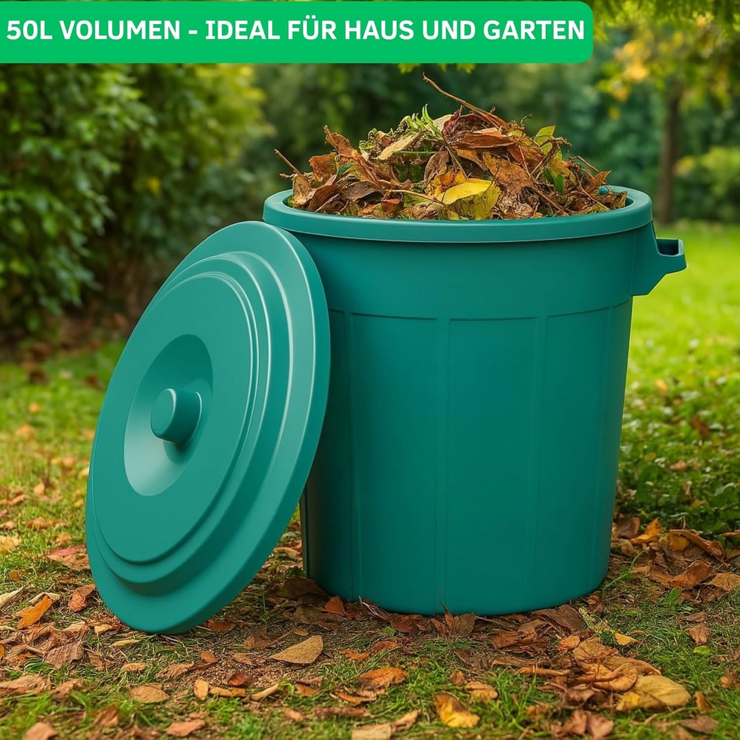 Mülltonne mit Deckel, Grün 2x50L