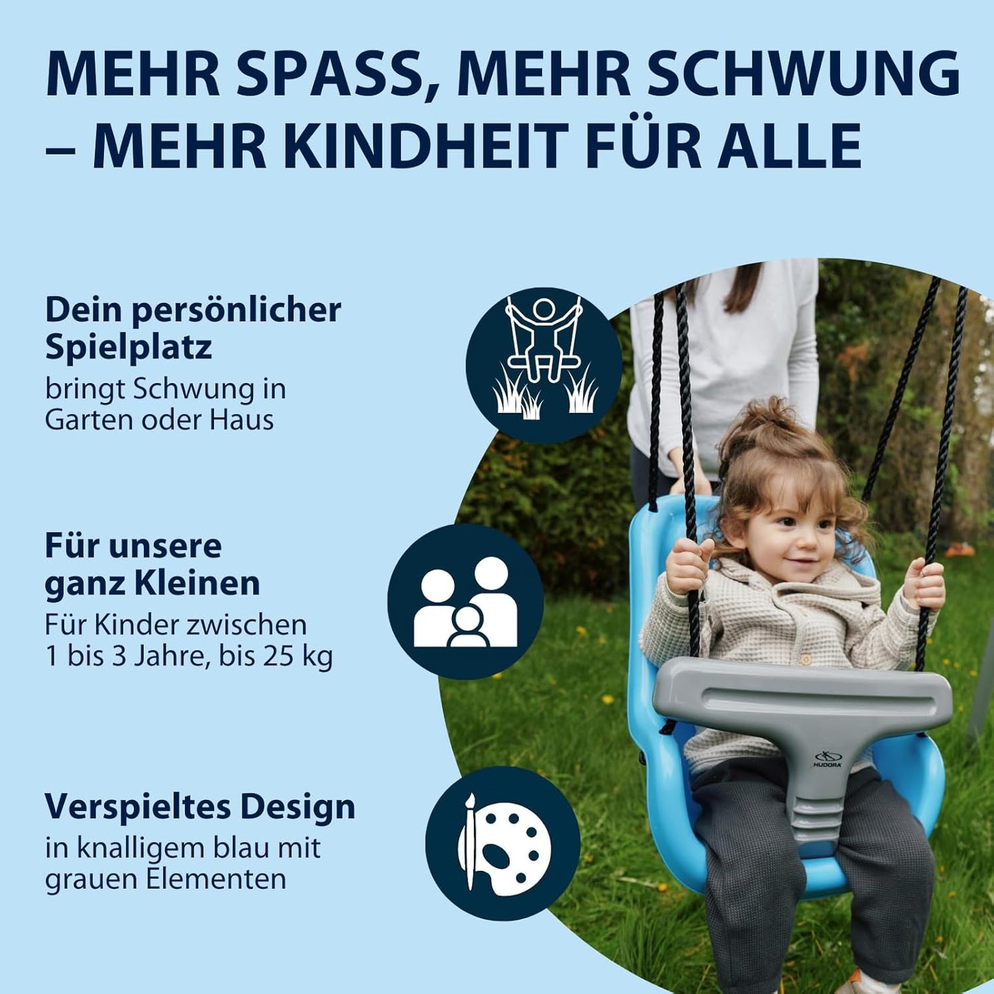 Babyschaukel höhenverstellbar mit Sicherheitsgurt, Blau/Grau