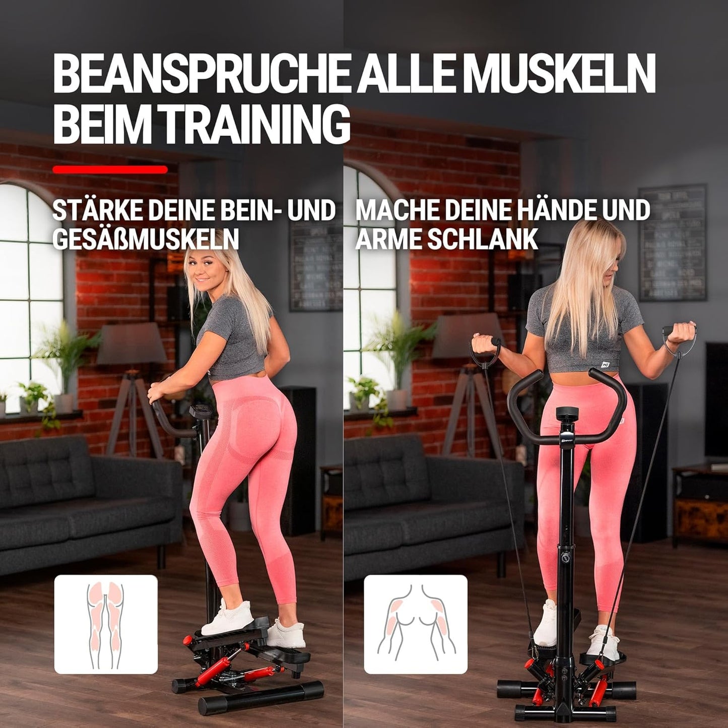 Stepper mit Lenker & Trainingscomputer, Schwarz-rot