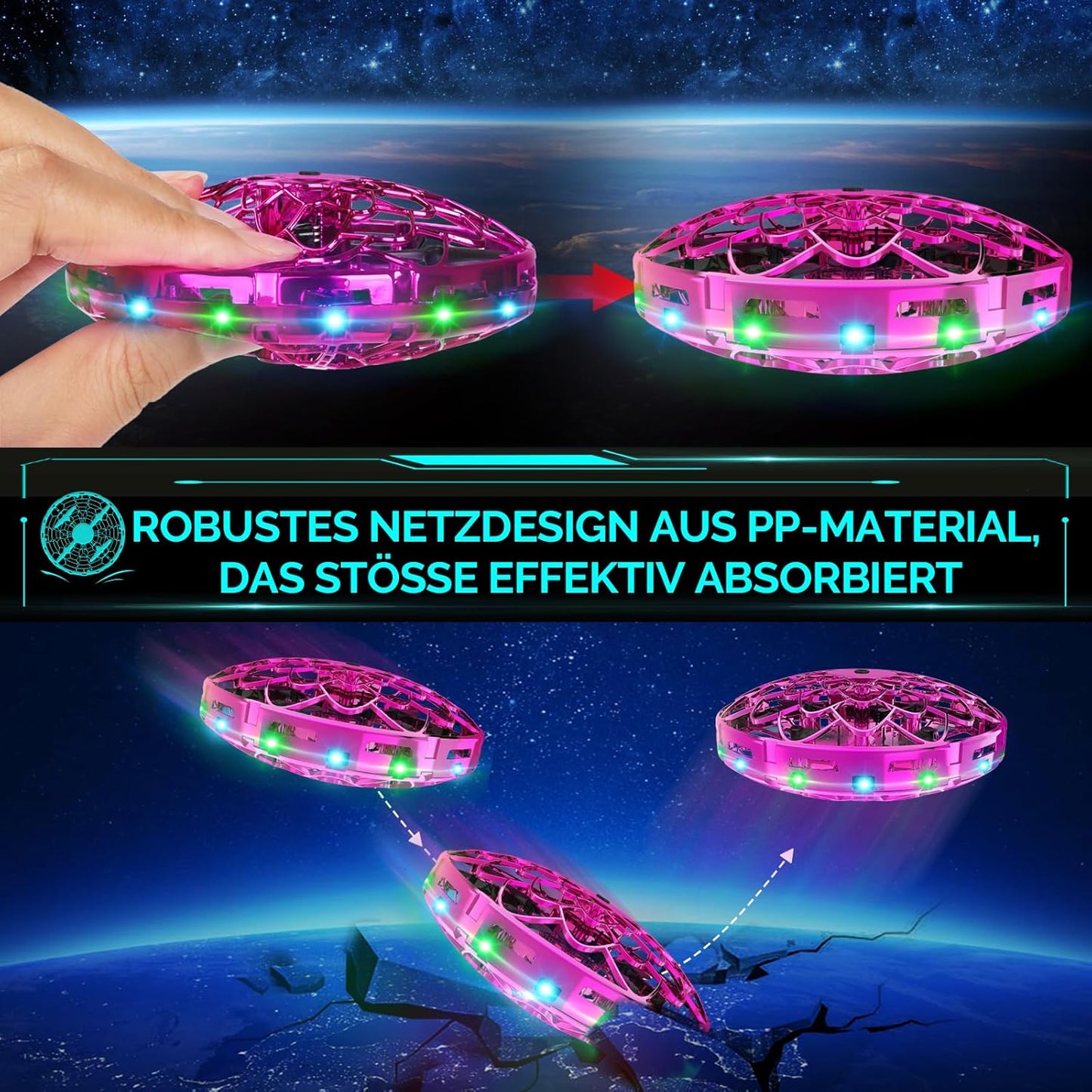 Mini UFO Drohne mit LED-Licht und Handsteuerung, Rot