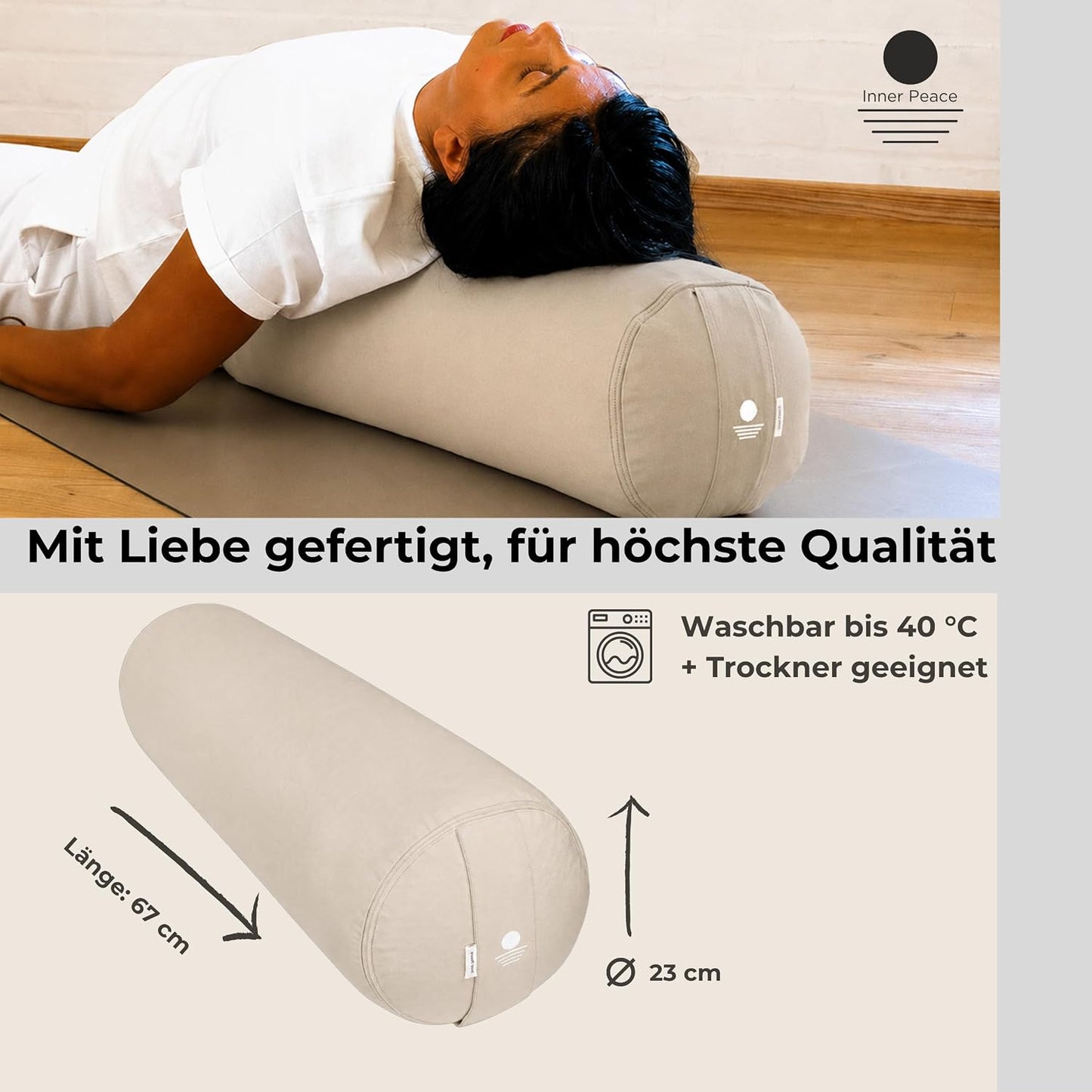 Yoga Bolster, Cashmere Beige Large