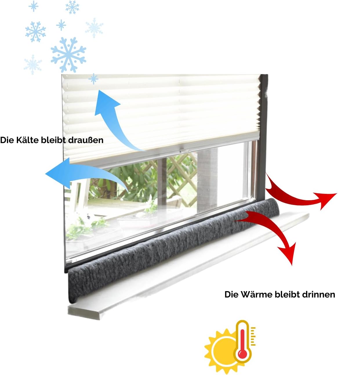 Schurwoll-Zugluftstopper für Fenster 150 cm, Hellbraun 150 cm