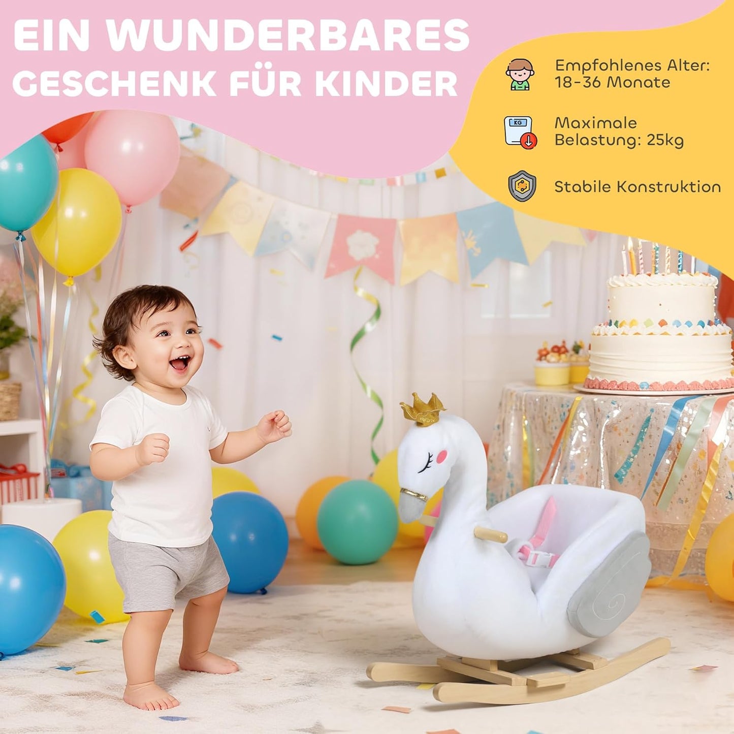 Schaukeltier mit Schlaflied und Sicherheitsgurt
