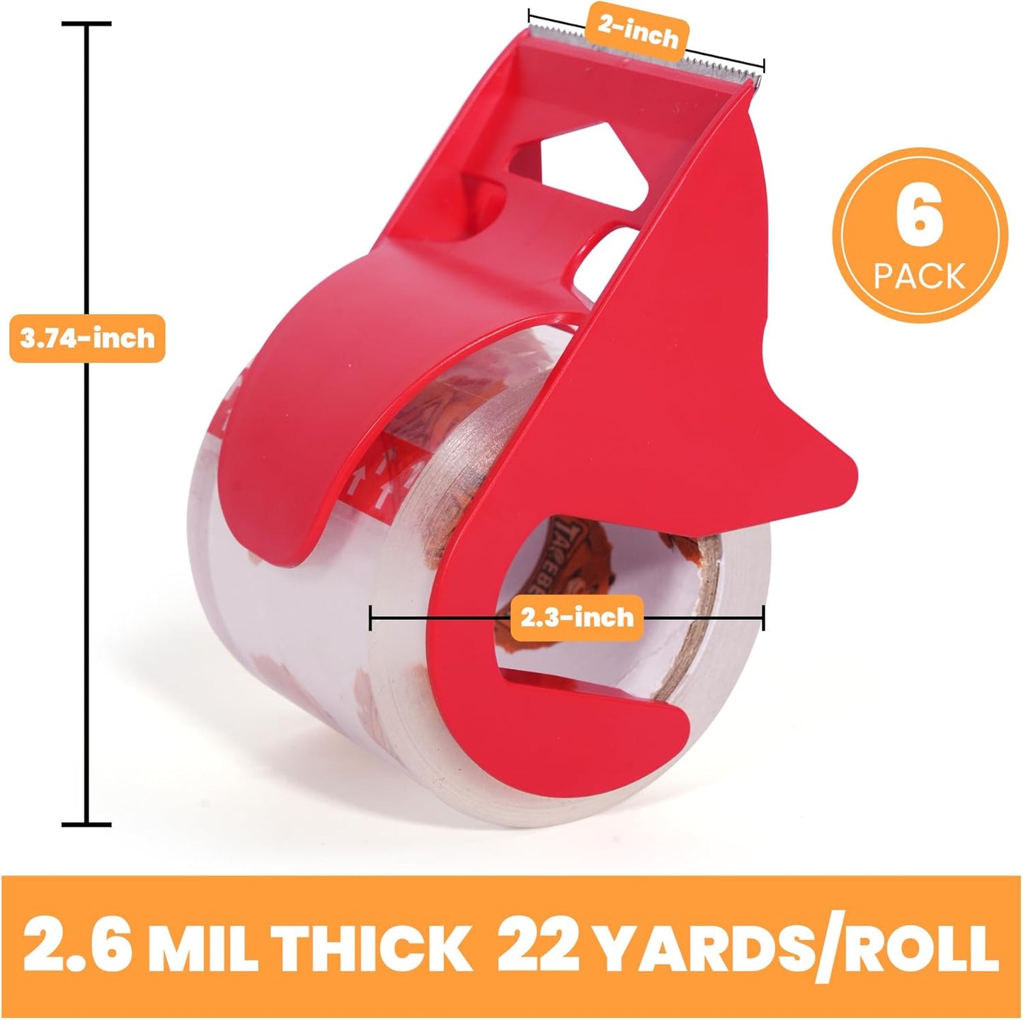 6x Paketklebeband mit Abroller, 48mm x 20m/w Dispenser