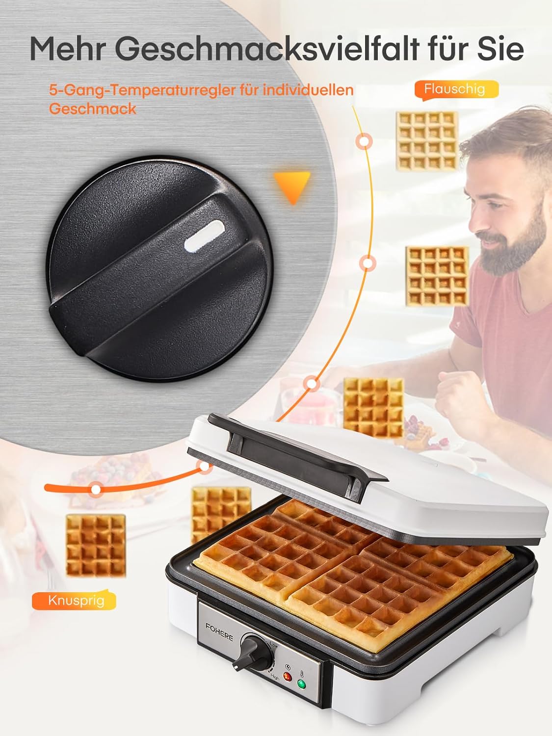 Waffeleisen für 4 Waffeln, 4 Waffeln