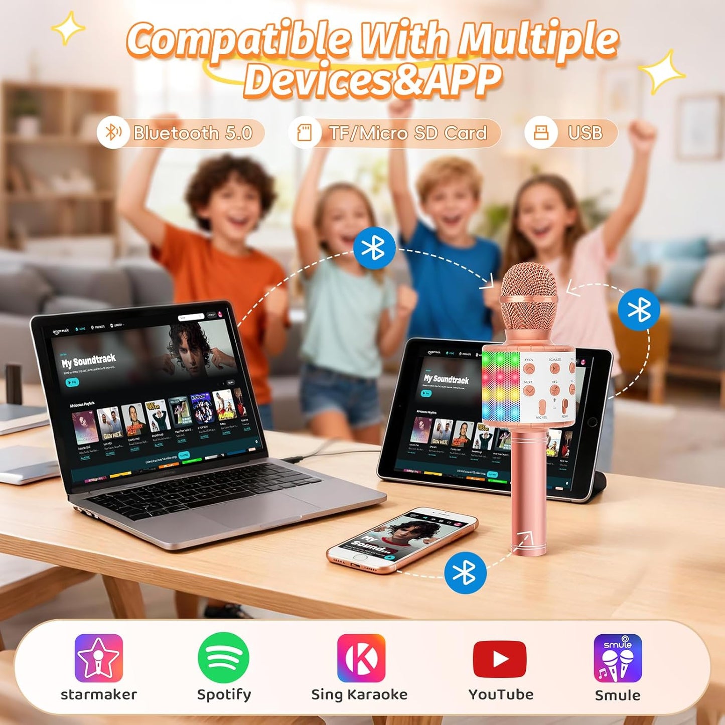 Kabelloses Bluetooth Karaoke Mikrofon für Kinder, Roségold