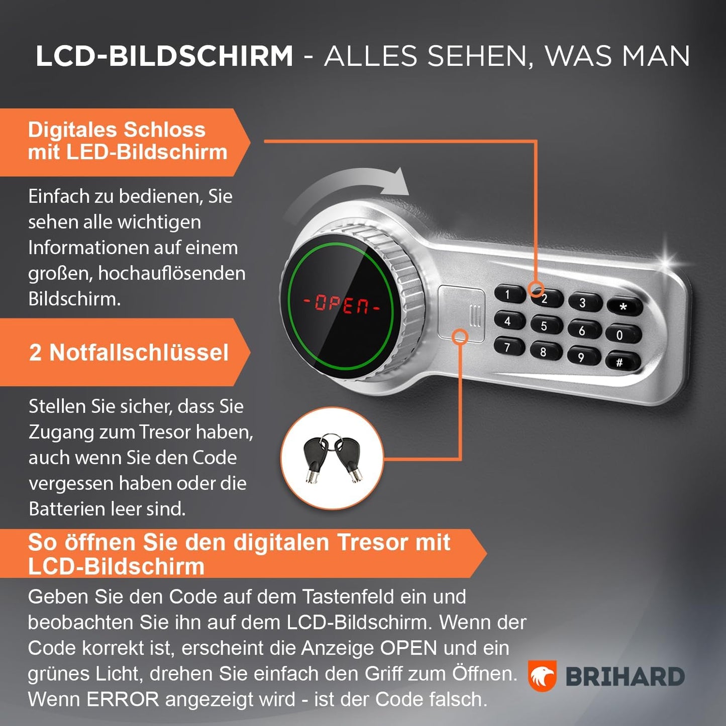 Betriebstresor mit Zahlenschloss und LCD-Display, Business XL (50x35x36cm)