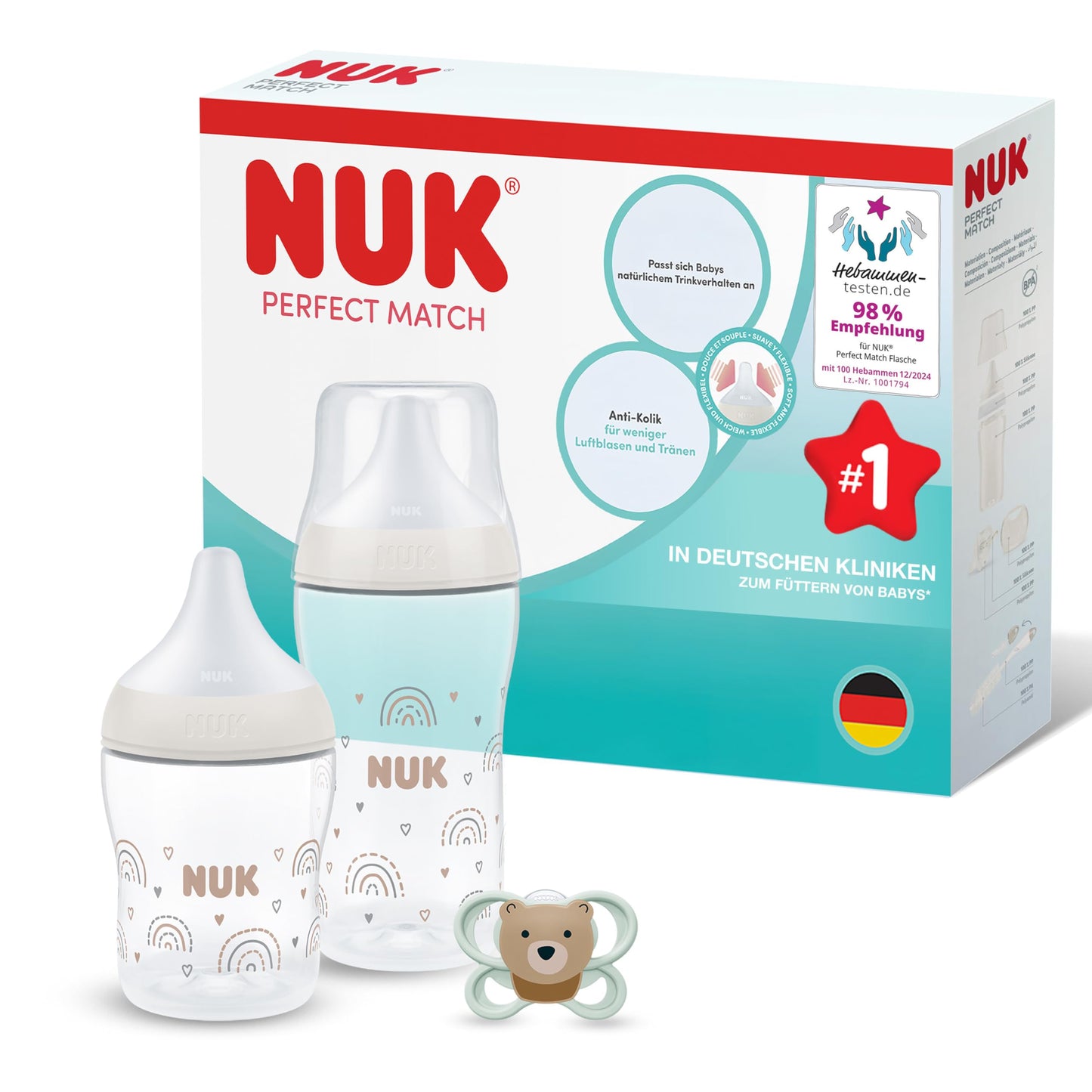 Perfect Match Babyflaschen & Schnuller Set (3-teilig), Regenbogen Gift Set
