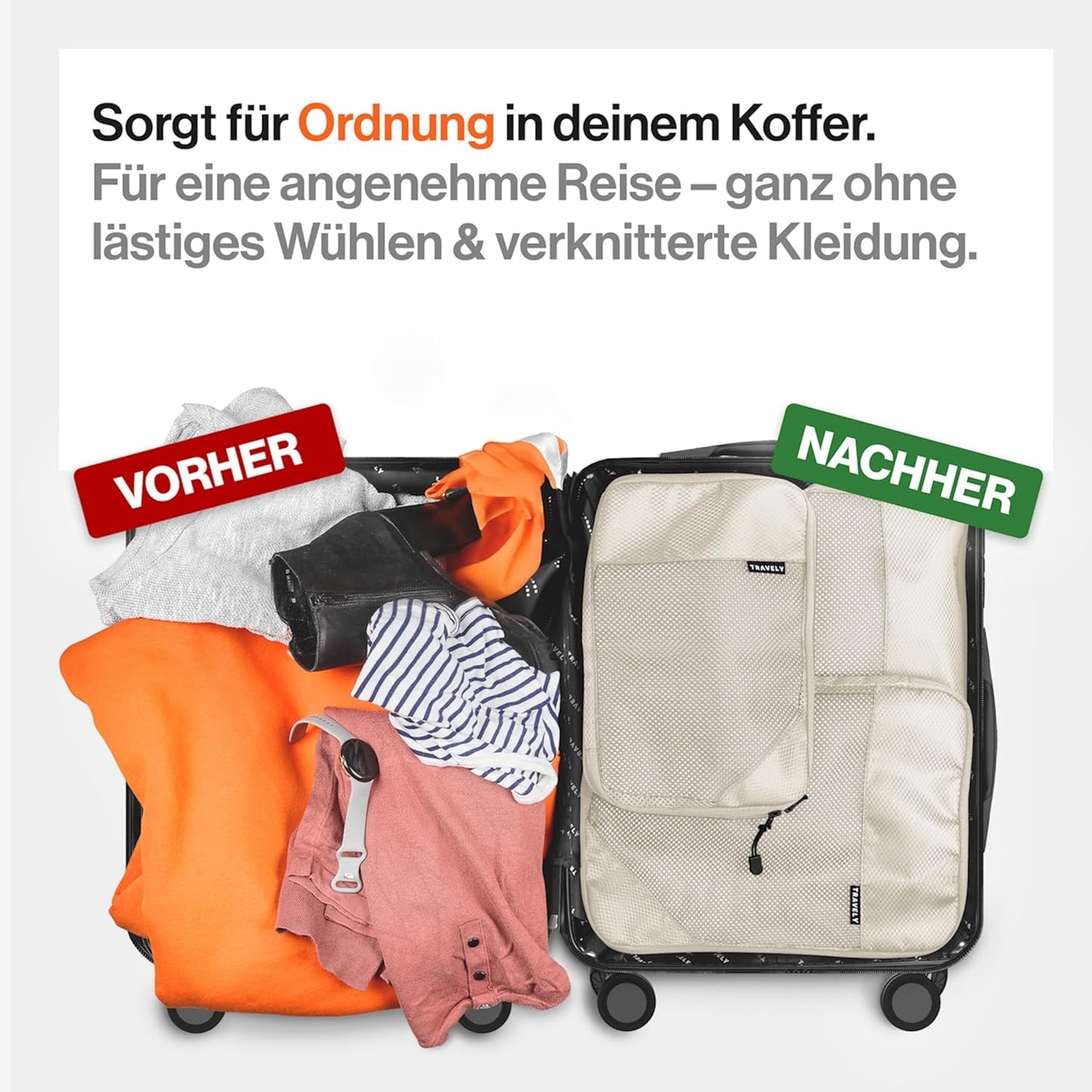 5-teiliges Packwürfel-Set, Beige 5 Teile Gr. Set