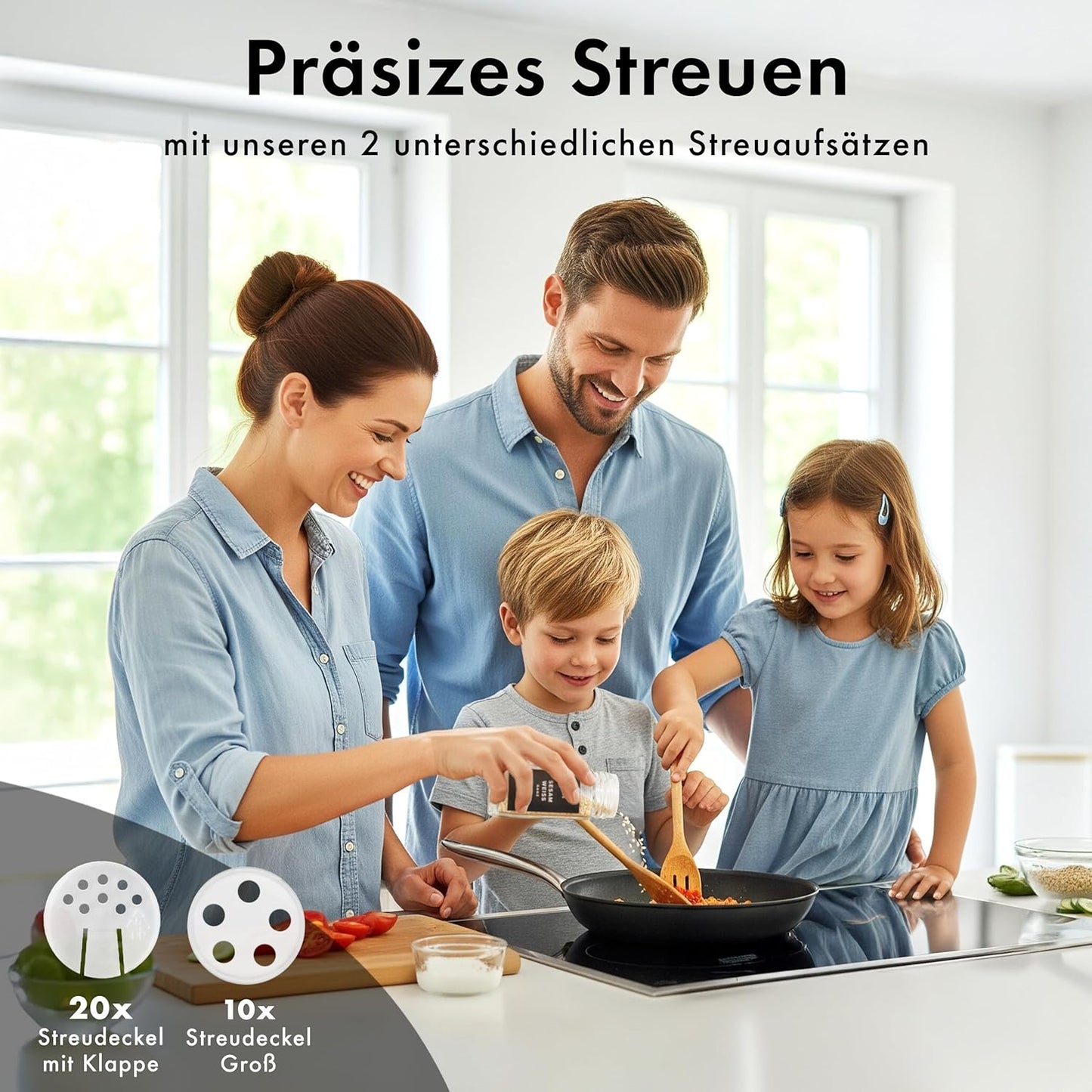 24-teiliges Gewürzgläser-Set mit Streueinsatz, Schwarzer Edelstahl Deckel