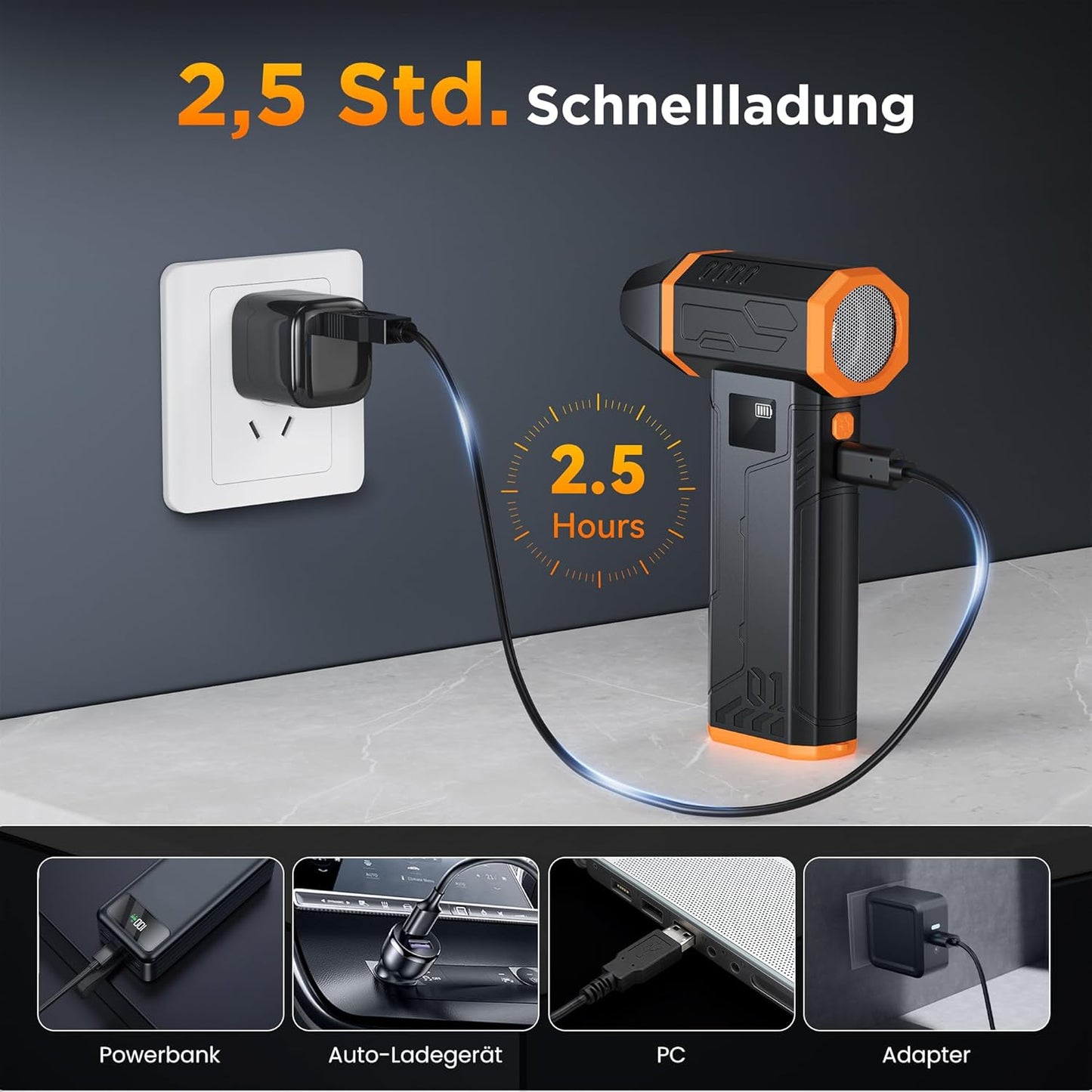Elektrisches Druckluftspray für PC-Reinigung, Orange