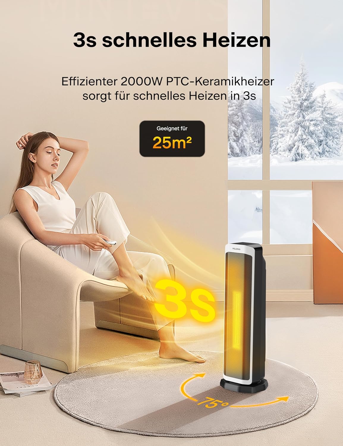 Keramikheizlüfter, Weiß 59CM
