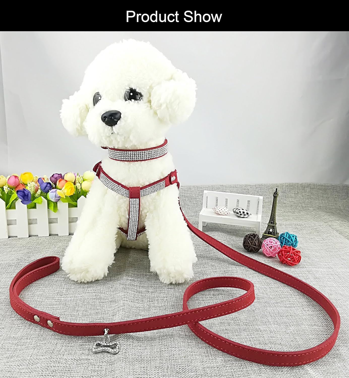 3-teiliges Hundehalsband-Set mit Geschirr und Leine, L Rot
