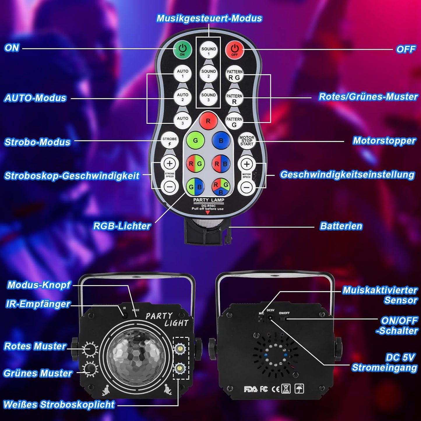 3 in 1 Musikgesteuertes Partylicht R11 mit Fernbedienung