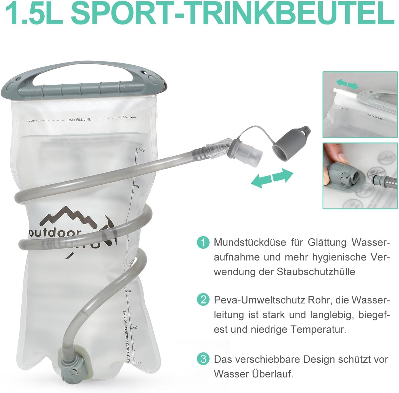 Trinkrucksack mit 1.5l Wasserblase, Hellgrün Standard