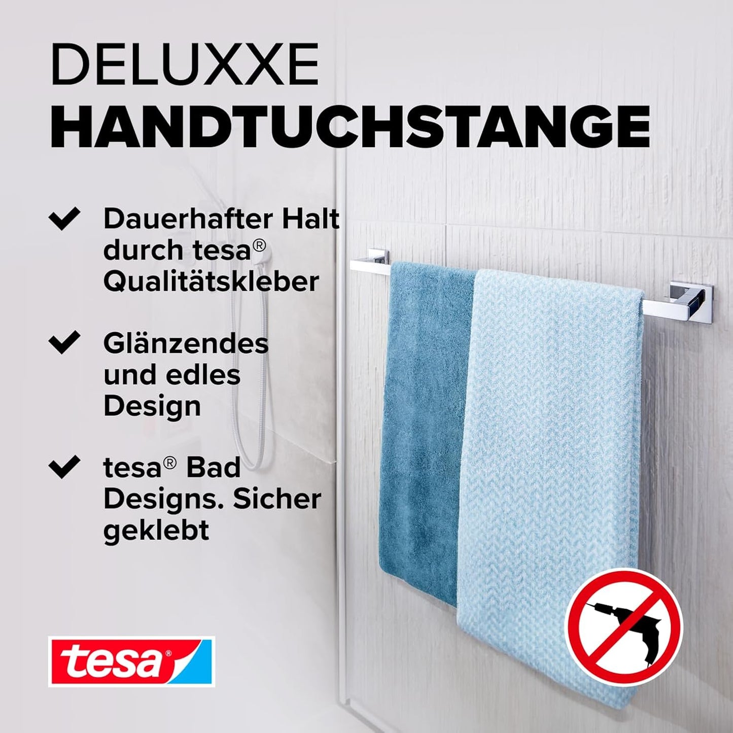 DELUXXE Handtuchstange einfach inkl. Klebelösung ohne Bohren, Handtuchstange