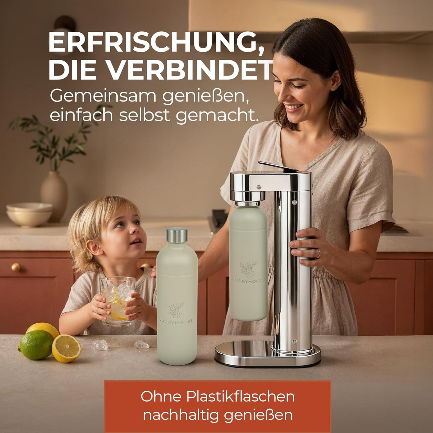 Infinity-S Wassersprudler mit Edelstahlflaschen, Silver/Sand 1,25L (2 Stück)