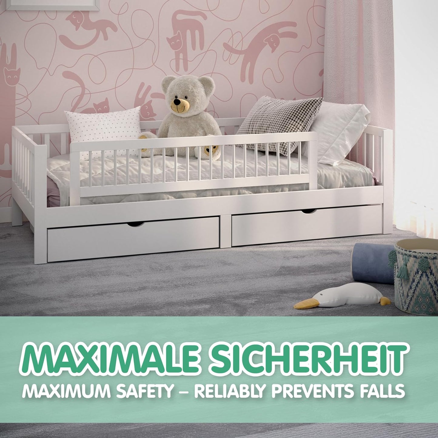 Bettgitter Rausfallschutz klappbar für Kinderbetten, 140 x 40 x 5 cm Weiß